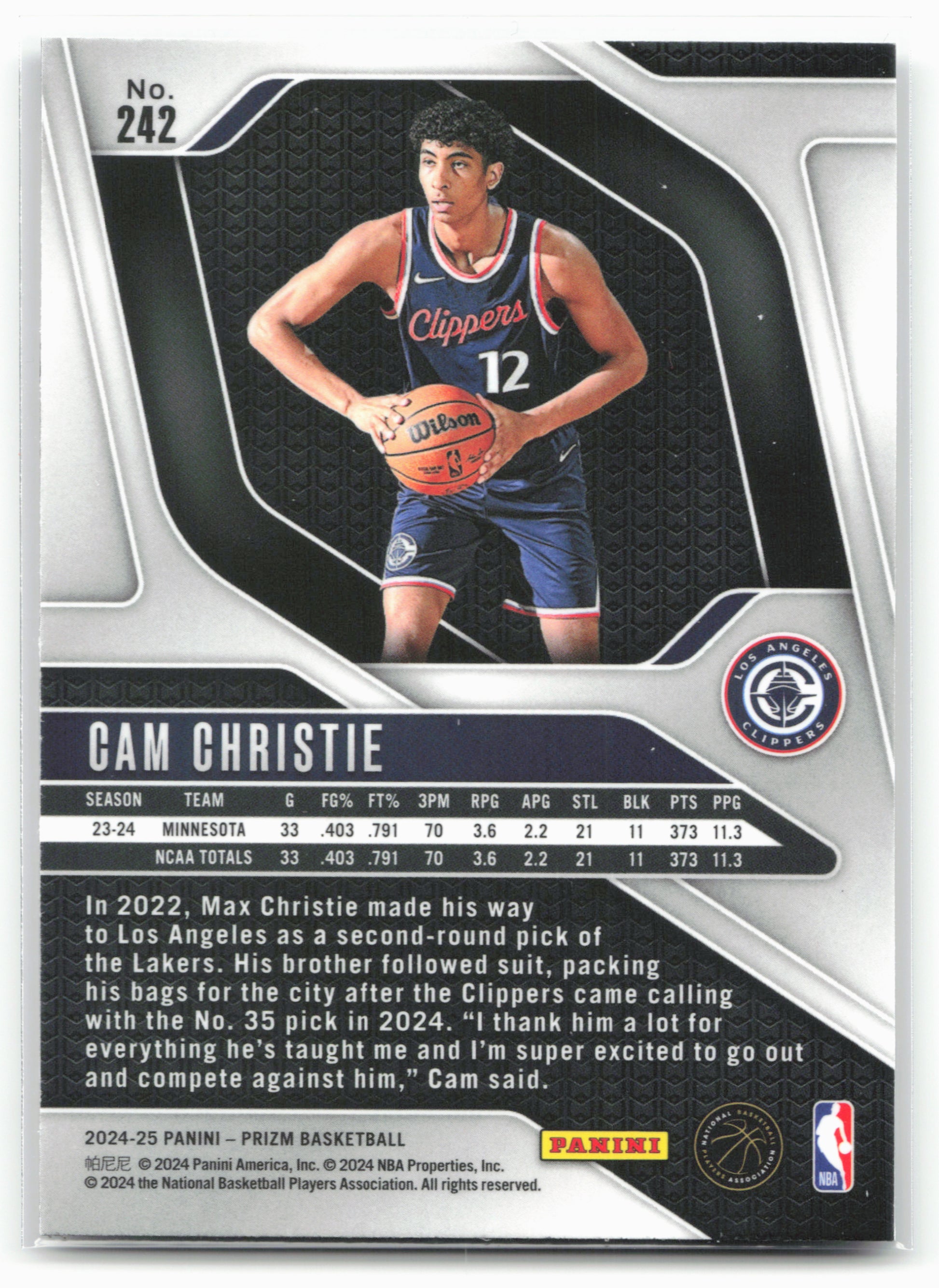 2024-25 Panini Prizm #242 Cam Christie NM