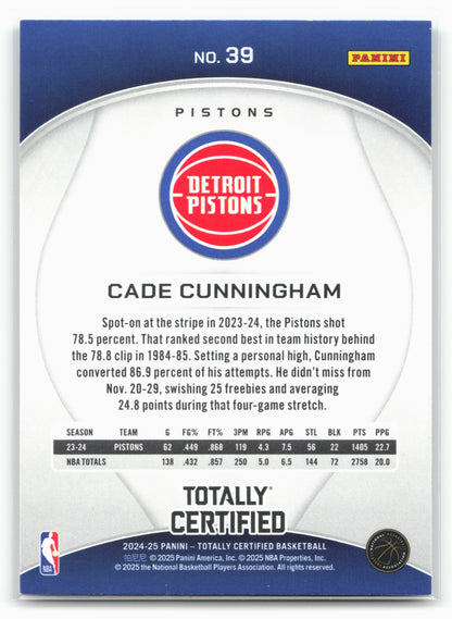 2024-25 Panini Totally Certified #39 Cade Cunningham NM