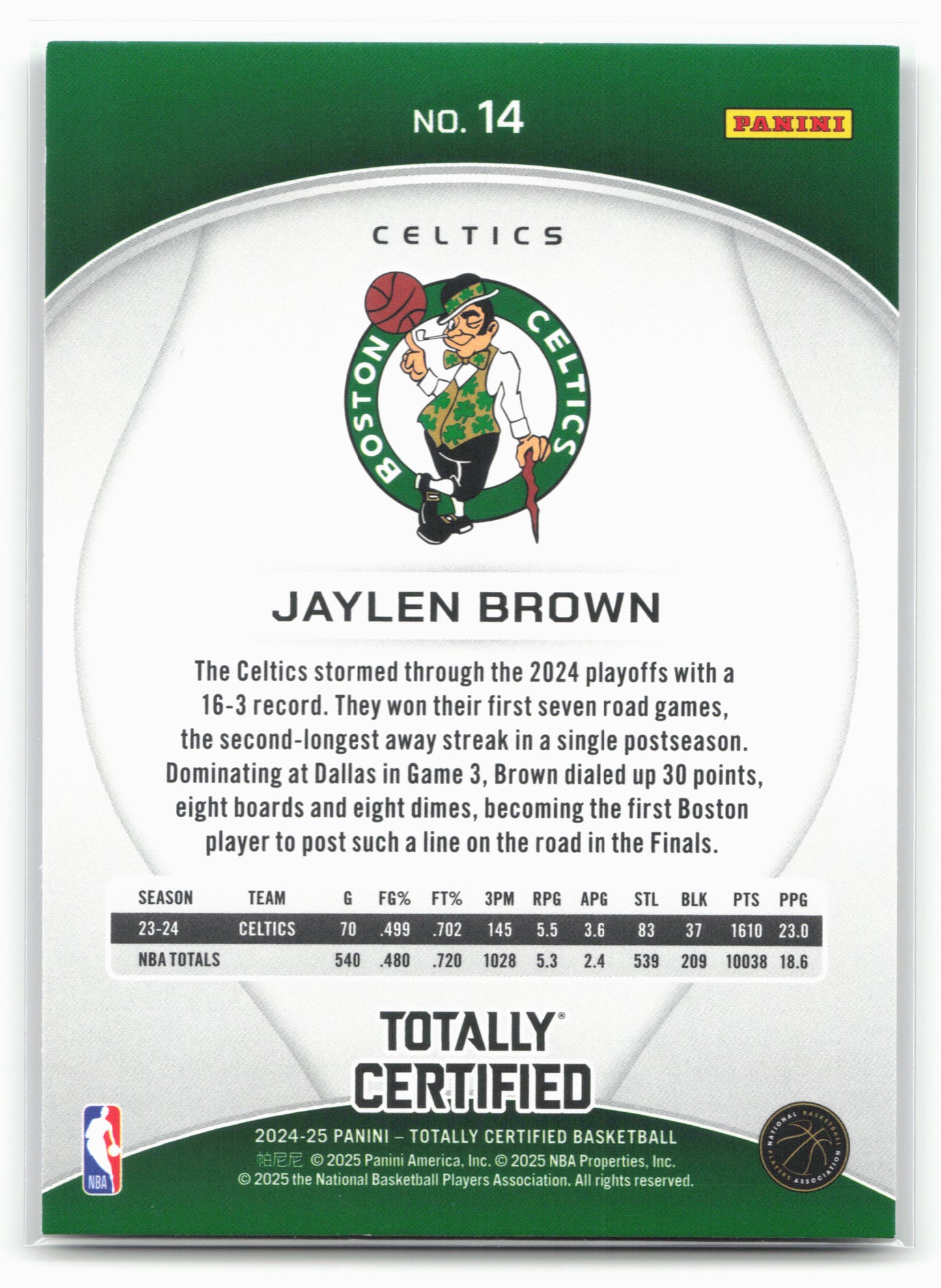 2024-25 Panini Totally Certified #14 Jaylen Brown NM