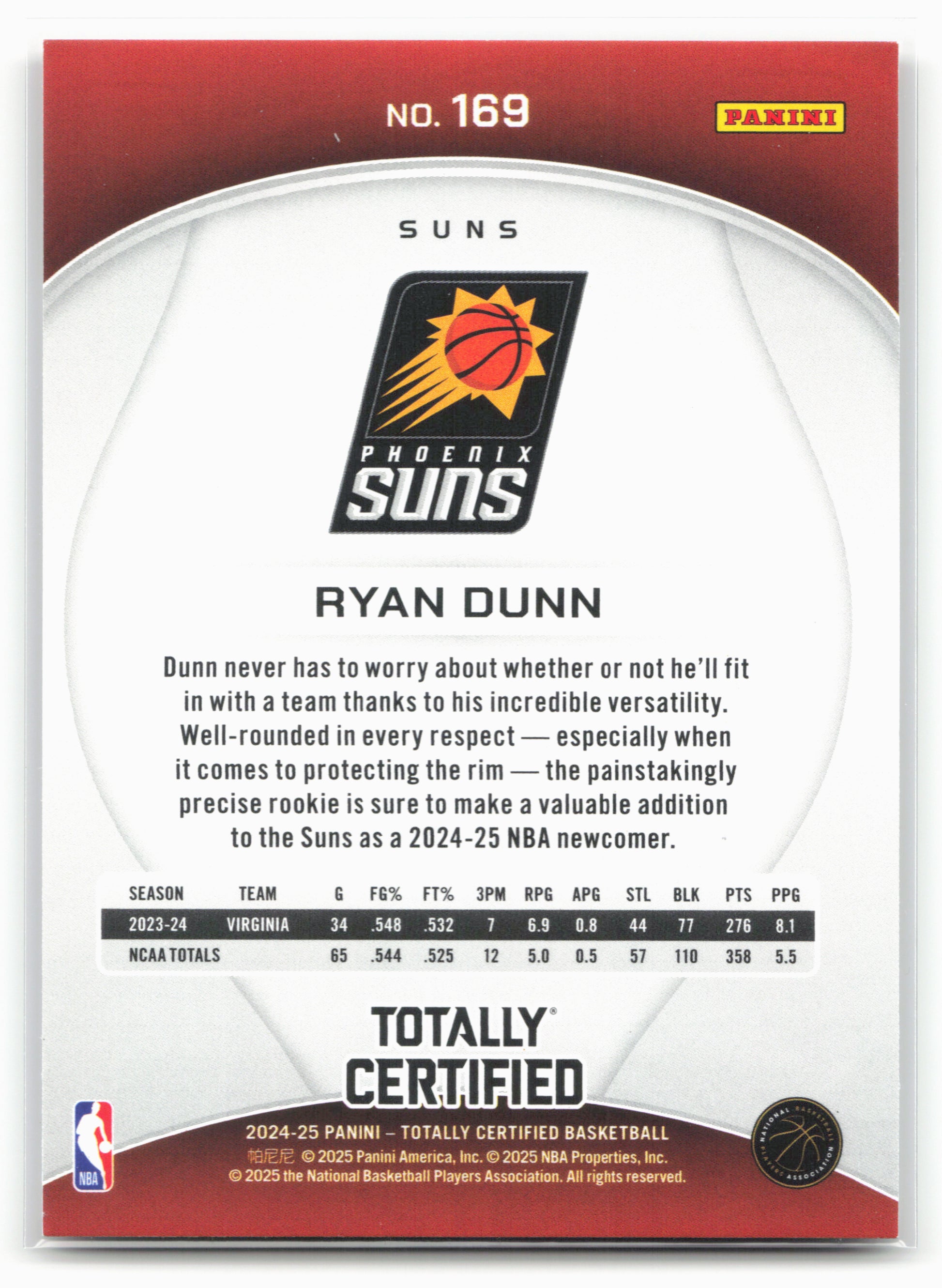 2024-25 Panini Totally Certified #169 Ryan Dunn NM