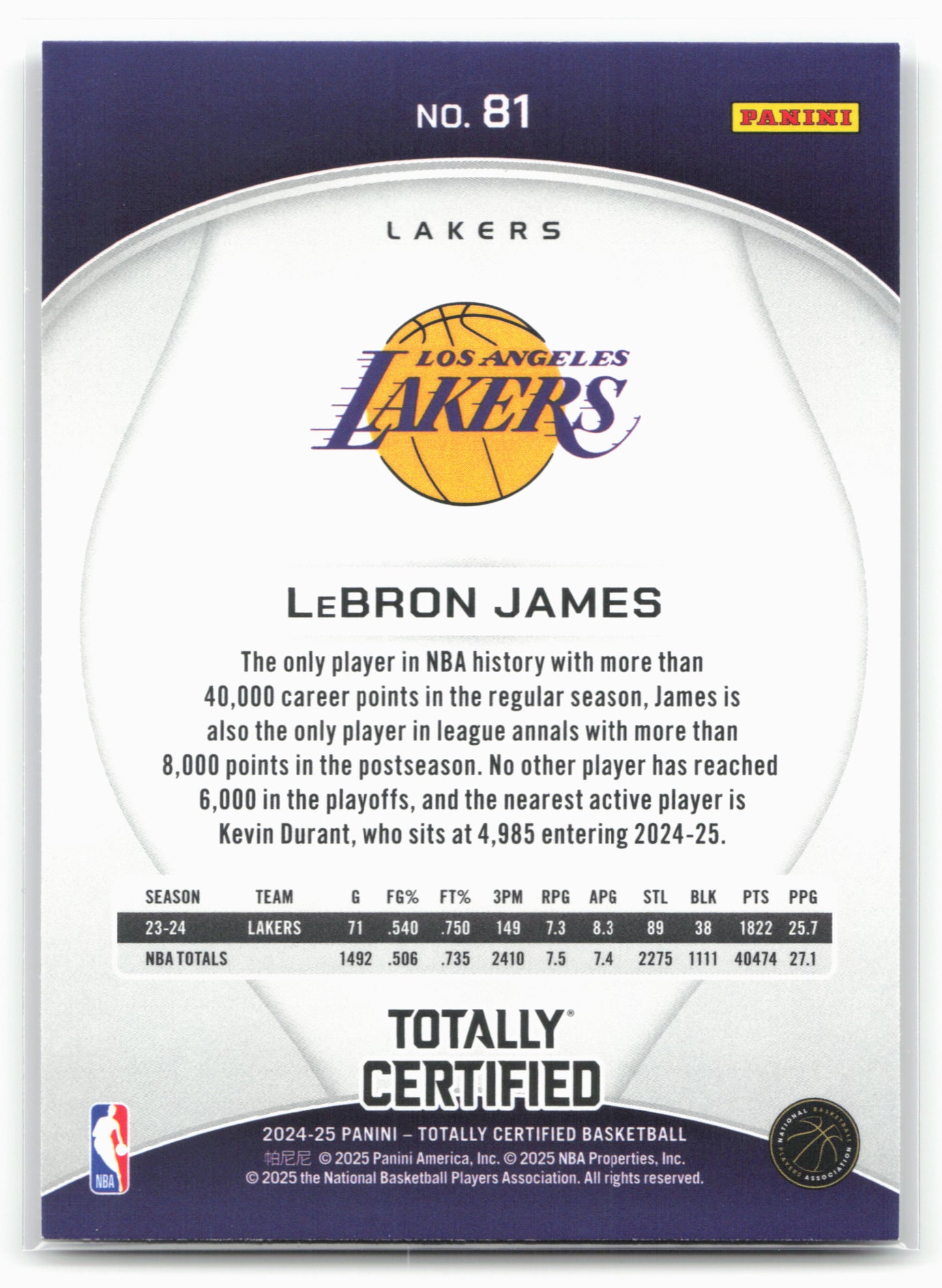 2024-25 Panini Totally Certified #81 LeBron James NM