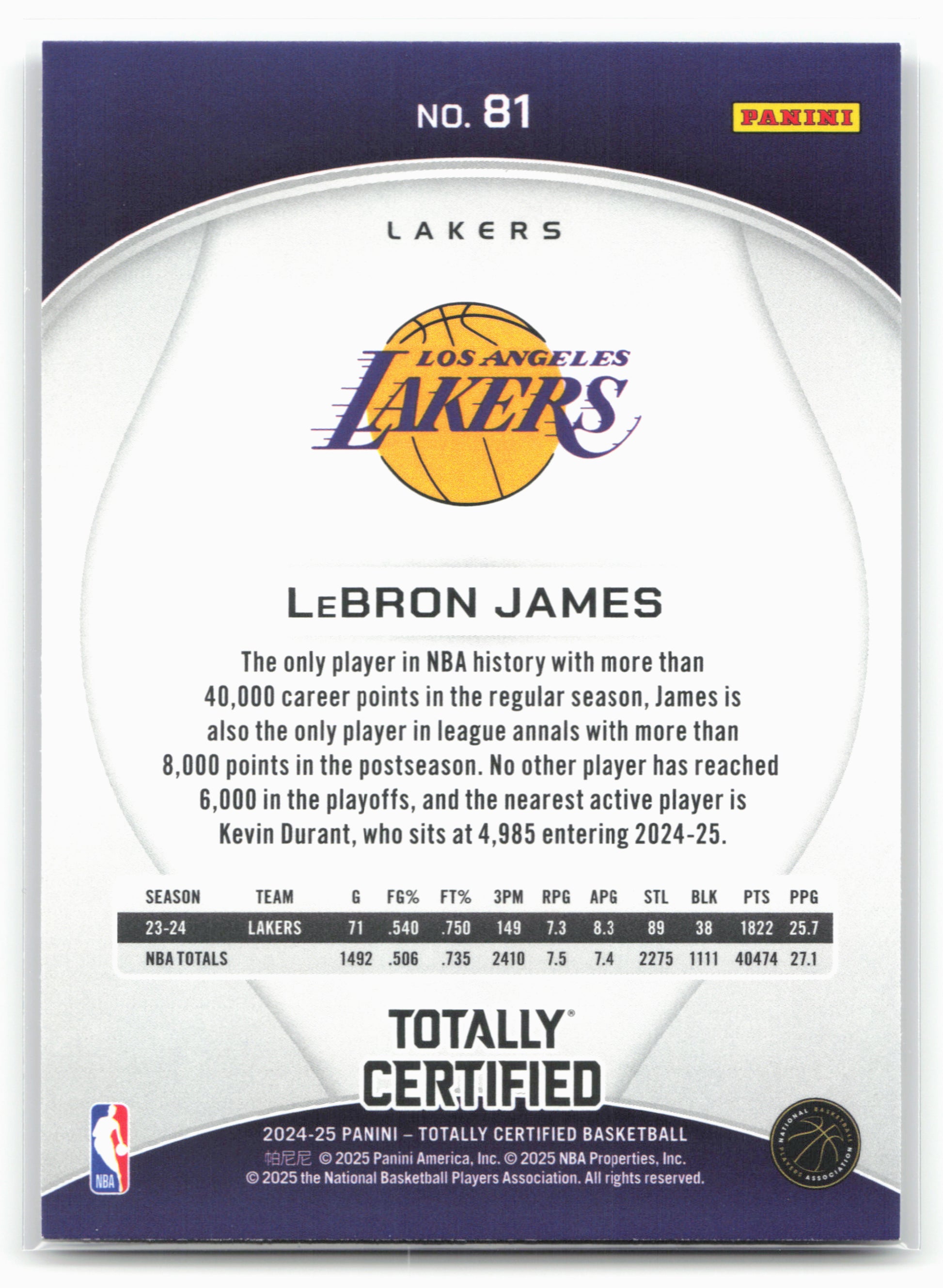 2024-25 Panini Totally Certified #81 LeBron James NM
