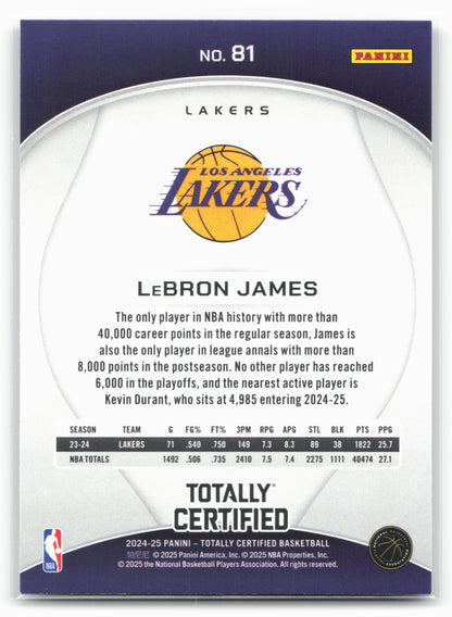 2024-25 Panini Totally Certified #81 LeBron James NM