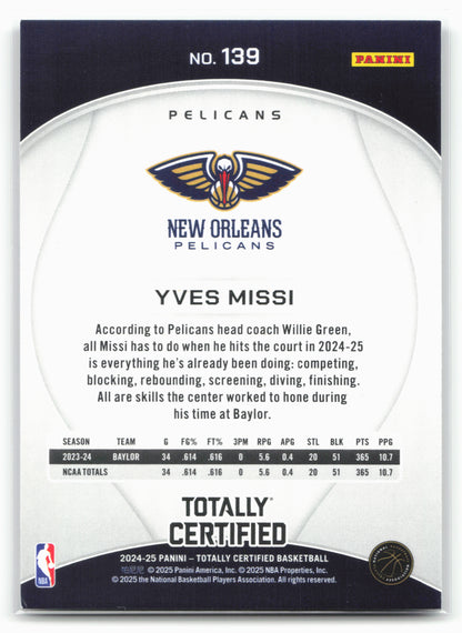2024-25 Panini Totally Certified #139 Yves Missi NM