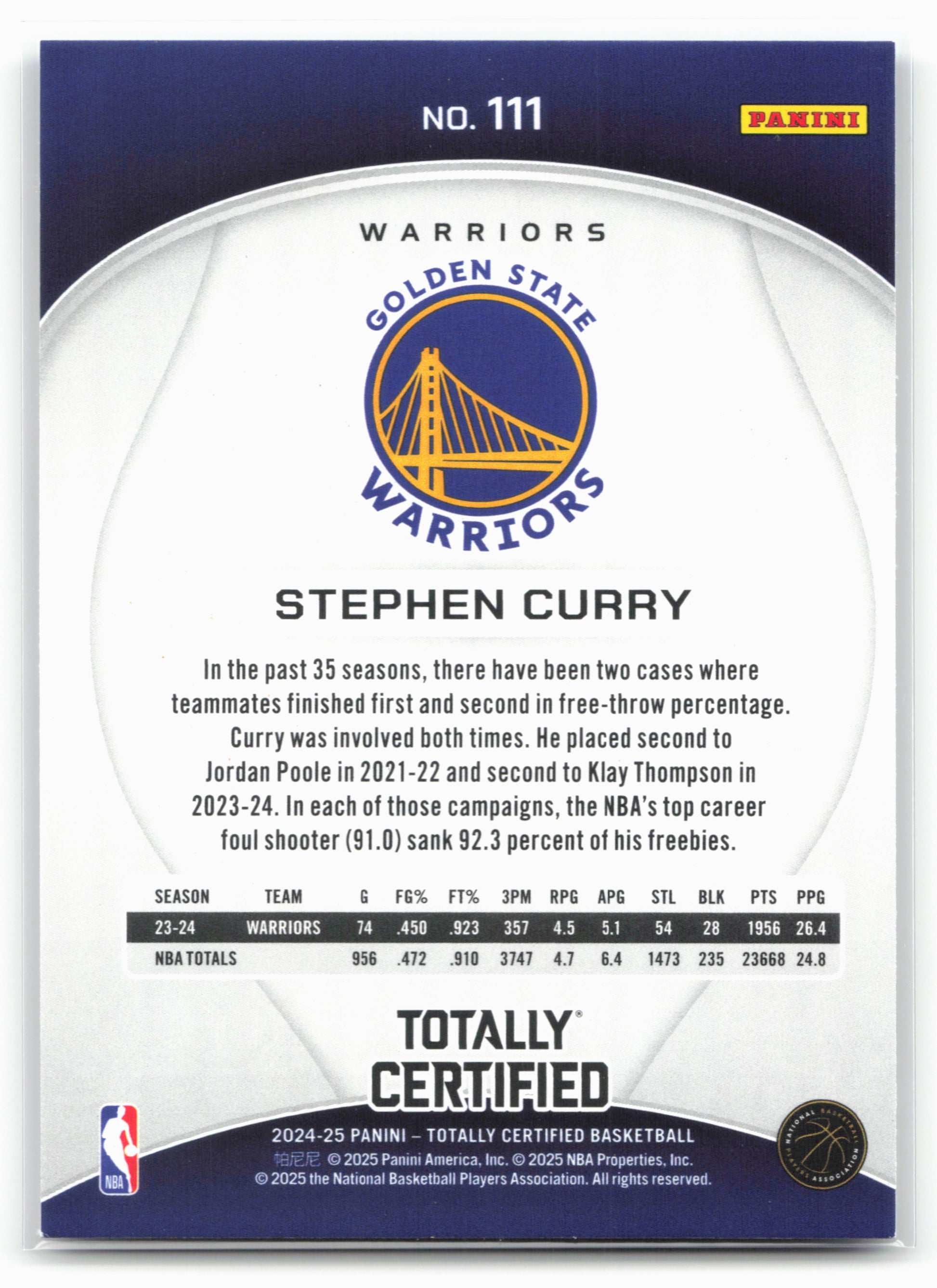 2024-25 Panini Totally Certified #111 Stephen Curry NM