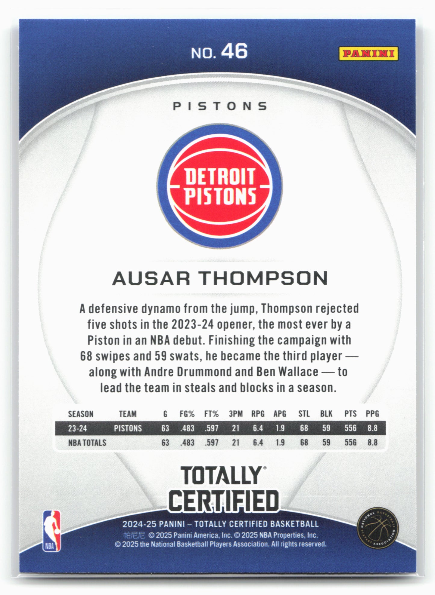 2024-25 Panini Totally Certified #46 Ausar Thompson NM