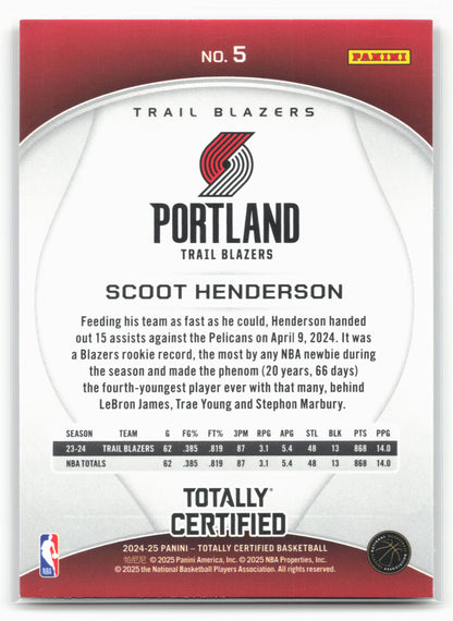 2024-25 Panini Totally Certified #5 Scoot Henderson NM