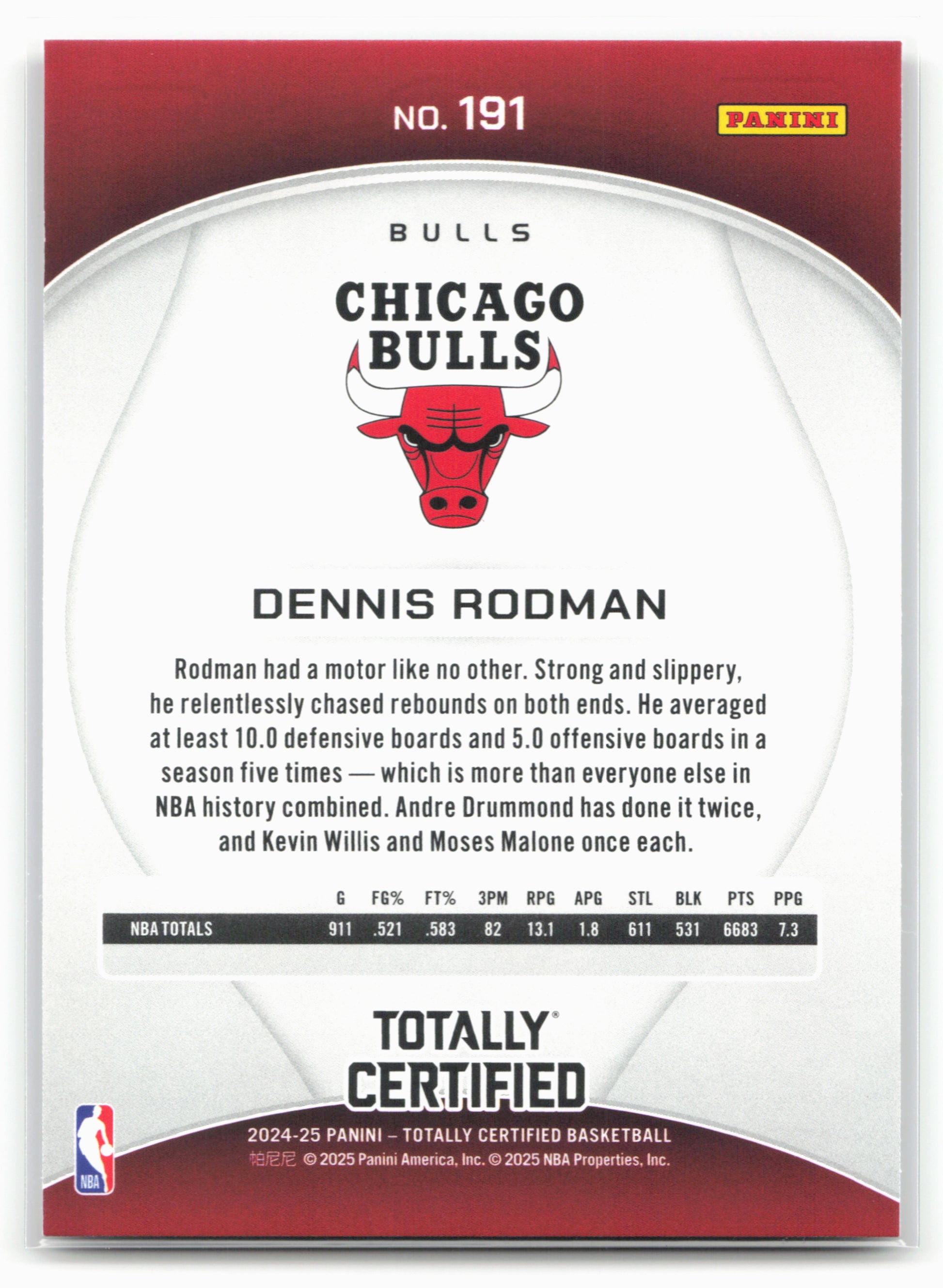 2024-25 Panini Totally Certified #191 Dennis Rodman NM