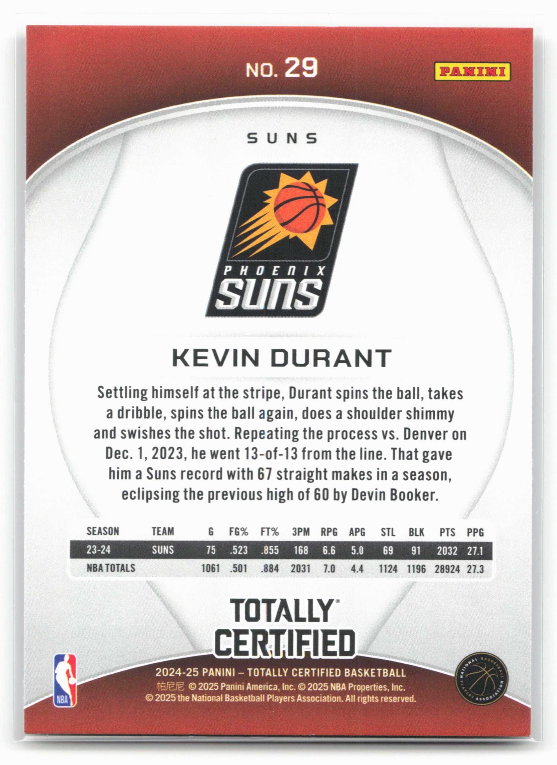 2024-25 Panini Totally Certified #29 Kevin Durant NM