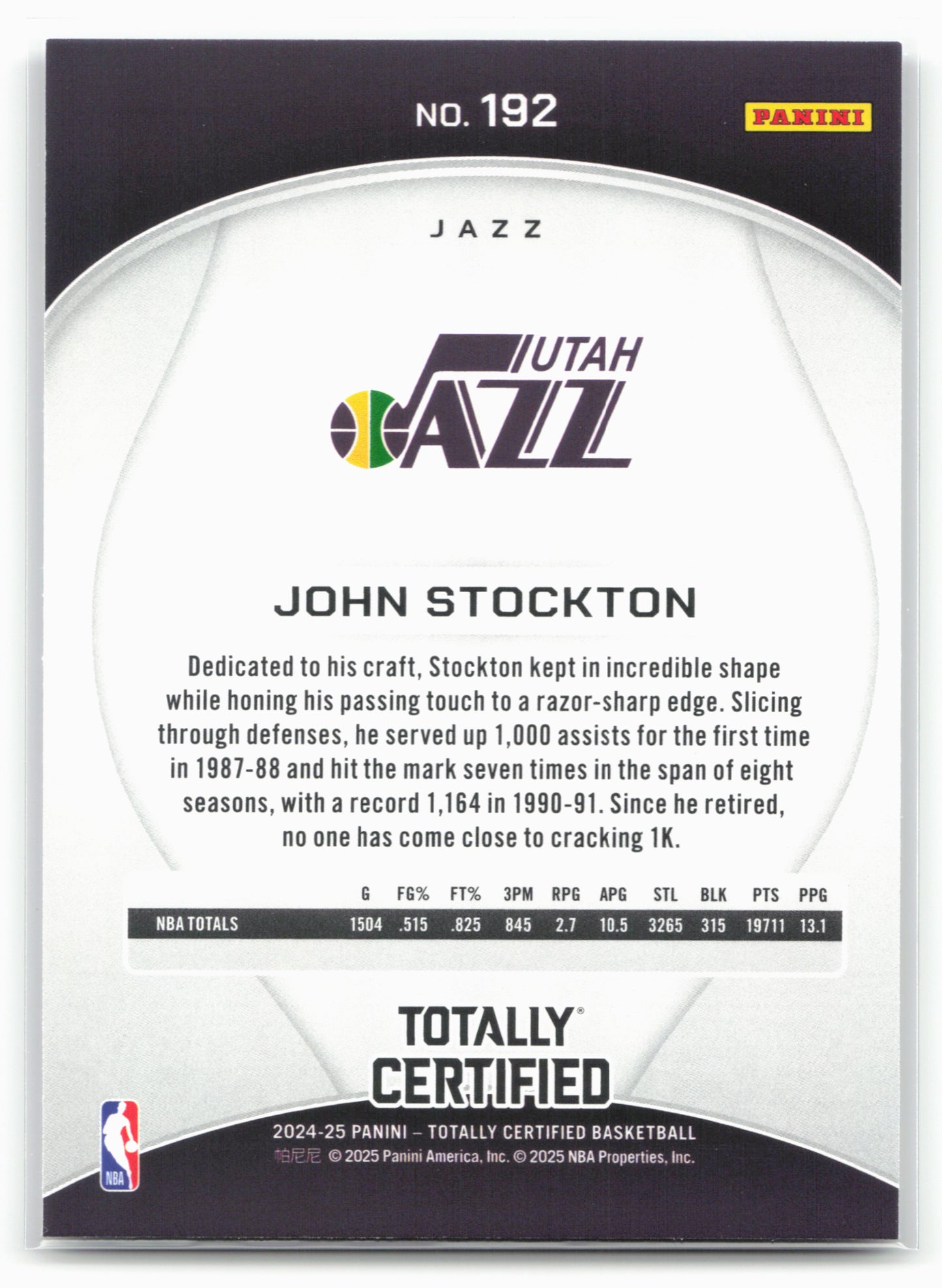 2024-25 Panini Totally Certified #192 John Stockton