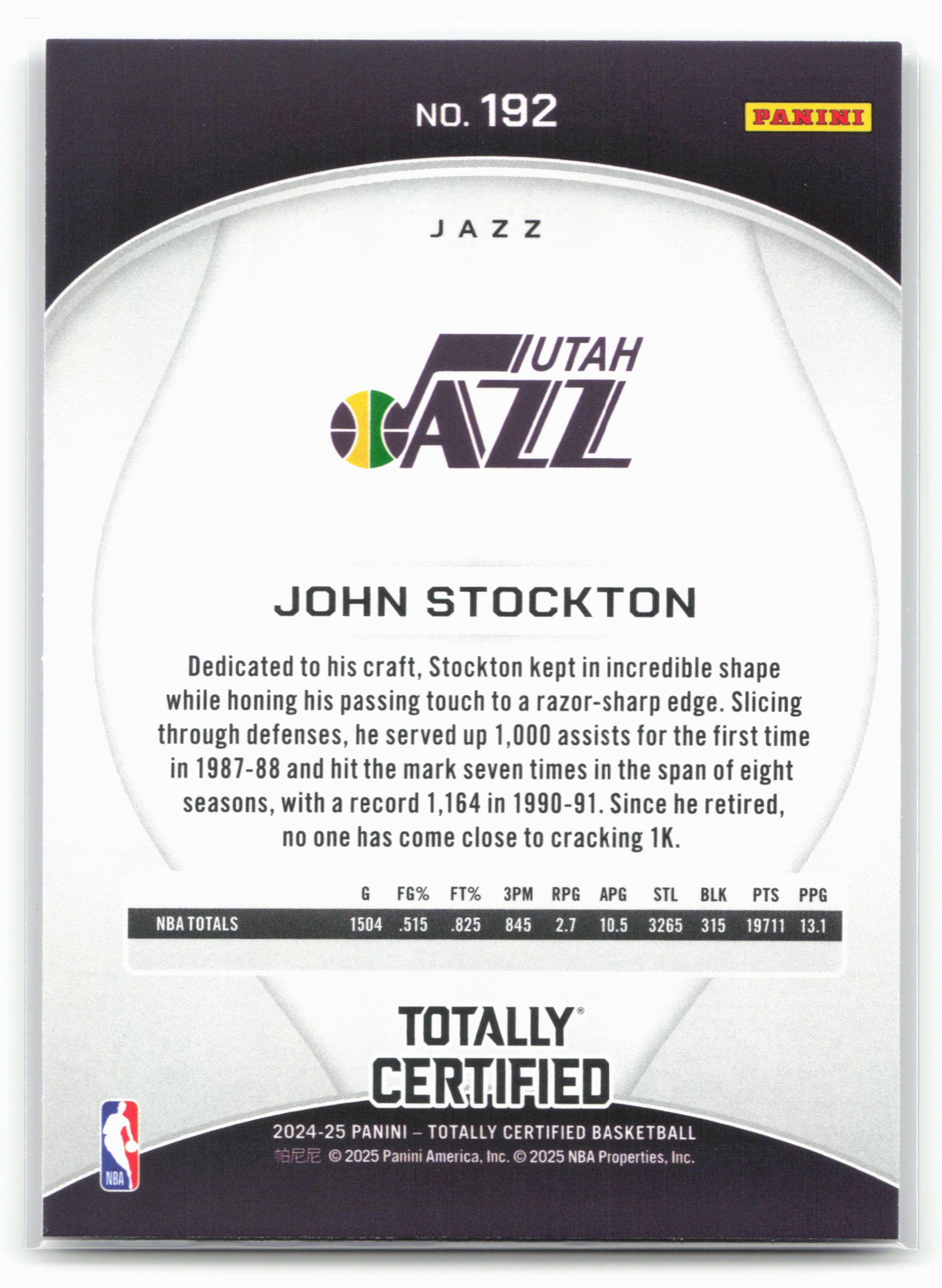 2024-25 Panini Totally Certified #192 John Stockton