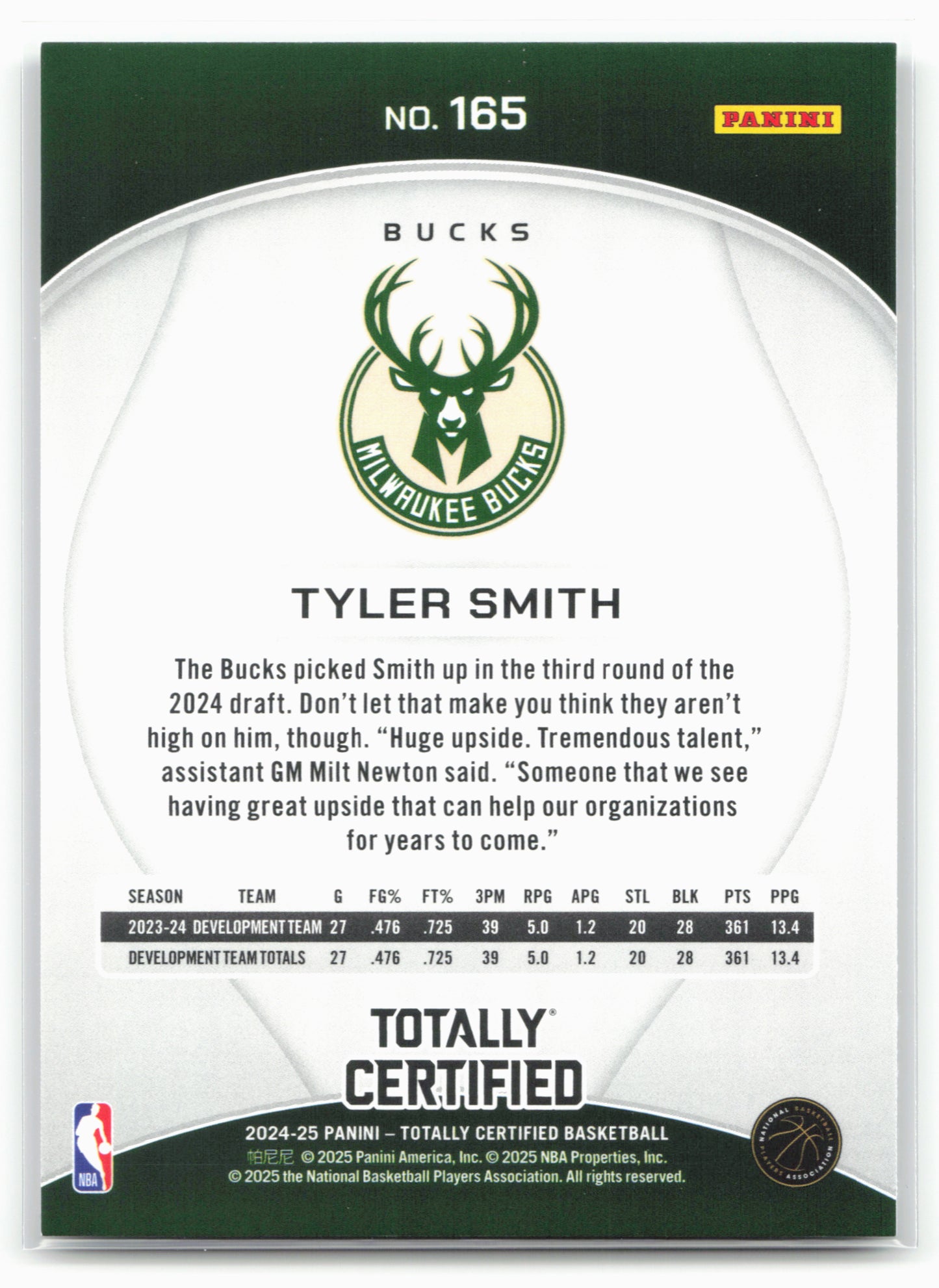 2024-25 Panini Totally Certified #165 Tyler Smith NM