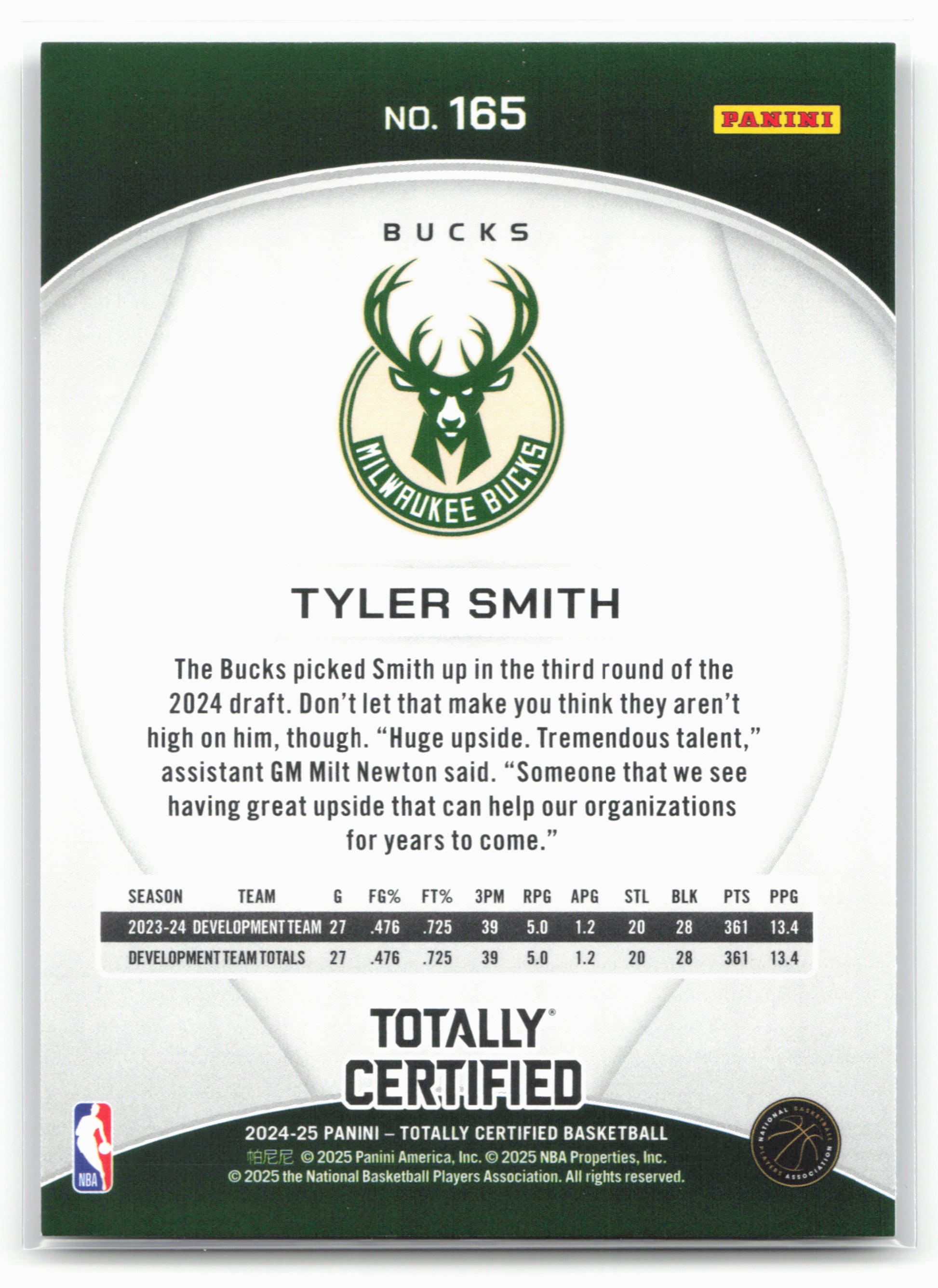 2024-25 Panini Totally Certified #165 Tyler Smith NM