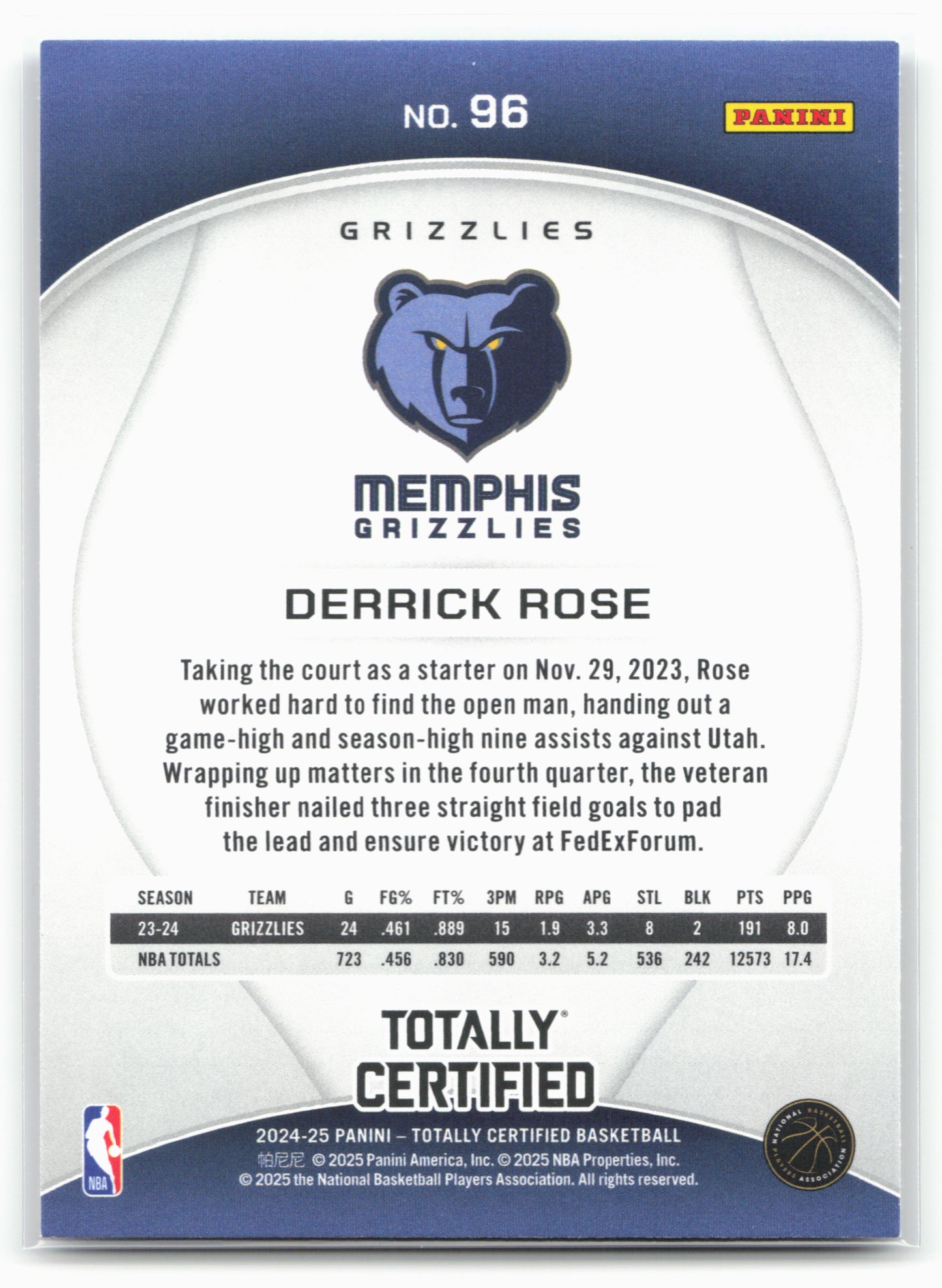 2024-25 Panini Totally Certified #96 Derrick Rose NM