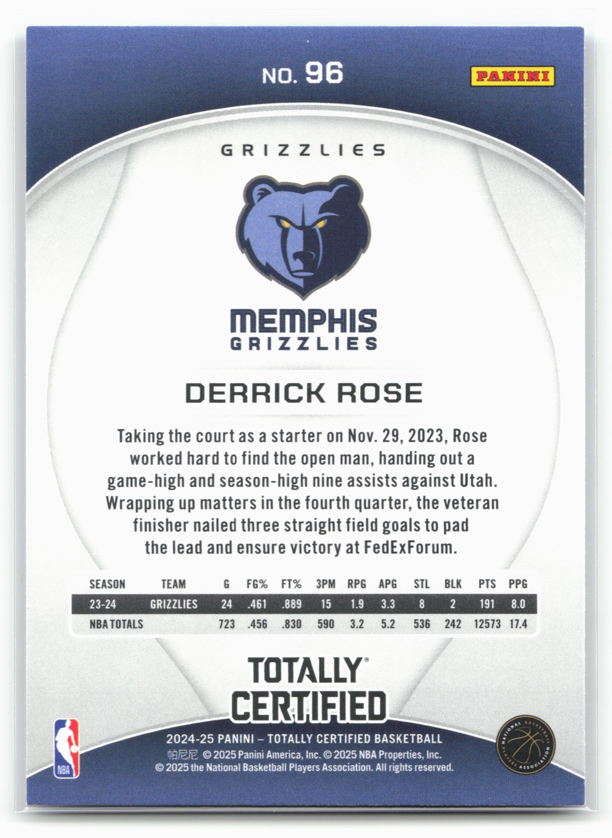 2024-25 Panini Totally Certified #96 Derrick Rose NM