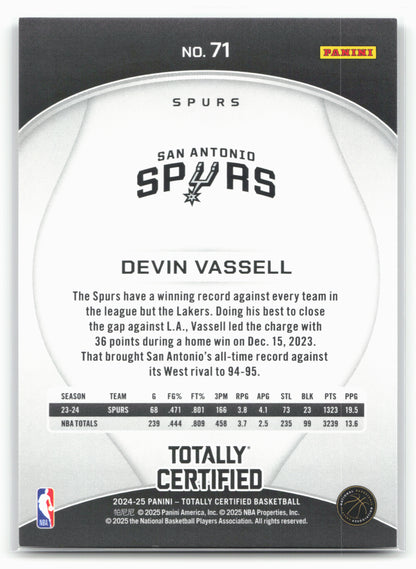 2024-25 Panini Totally Certified #71 Devin Vassell NM