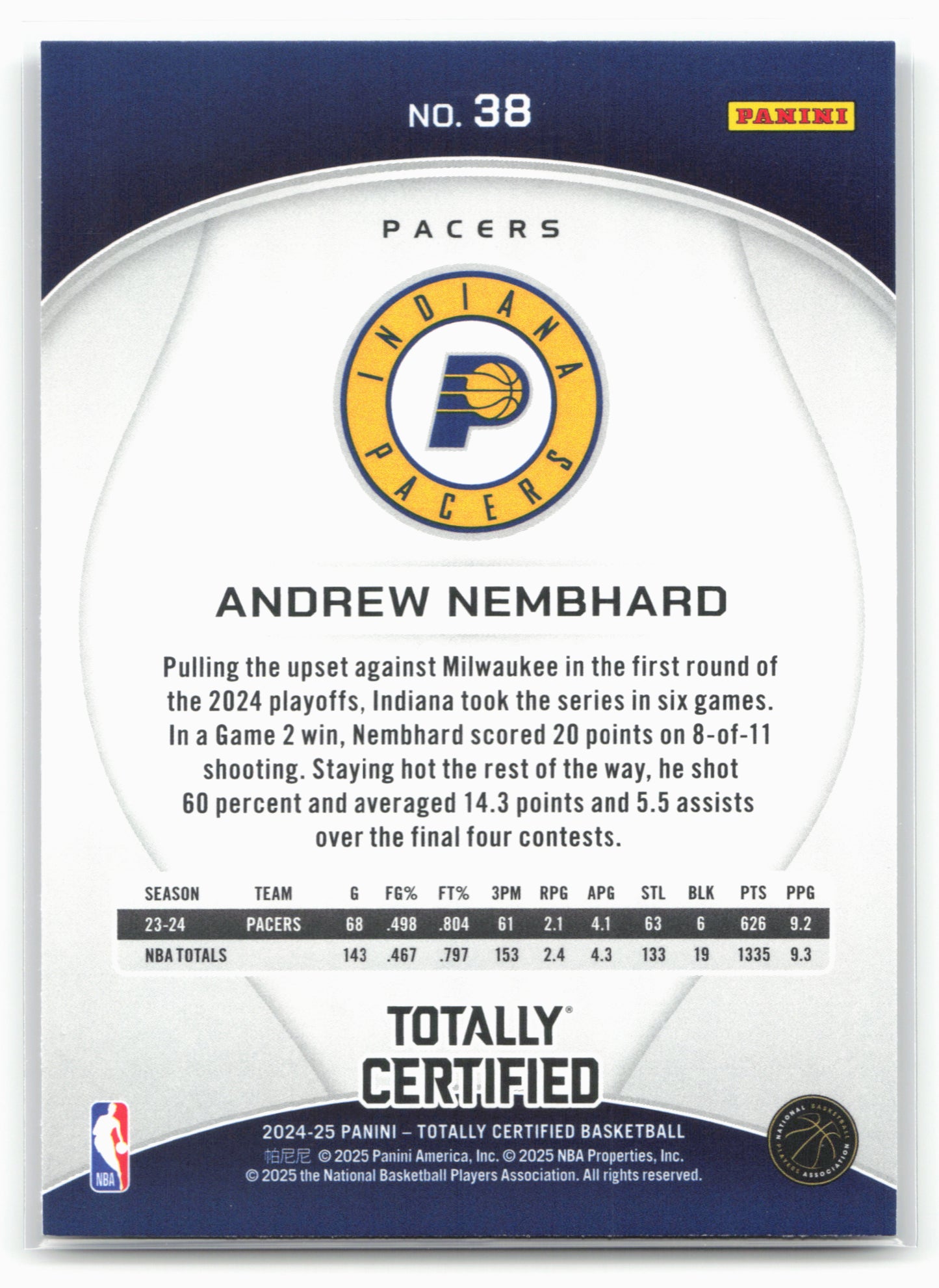2024-25 Panini Totally Certified #38 Andrew Nembhard NM