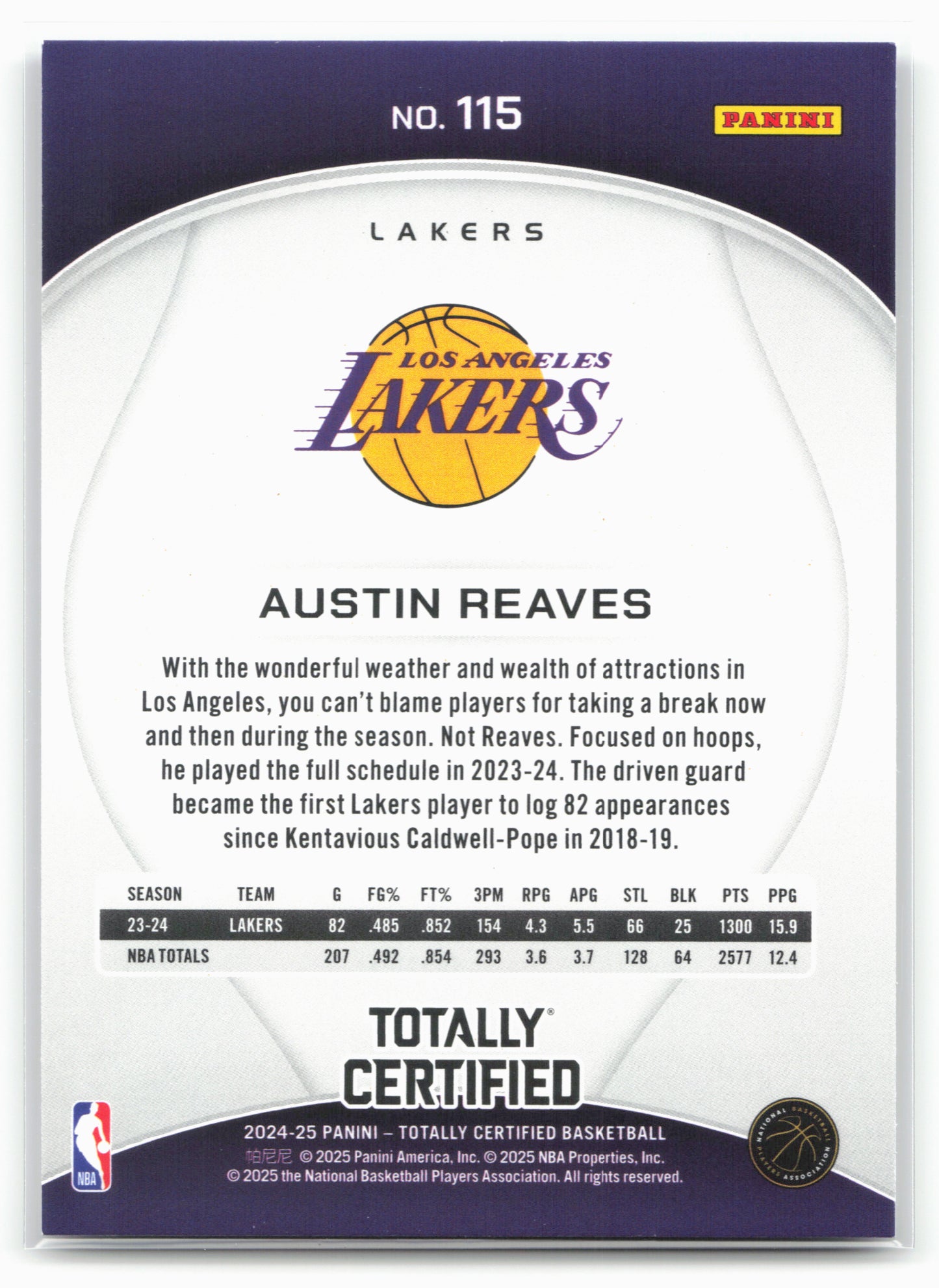 2024-25 Panini Totally Certified #115 Austin Reaves NM