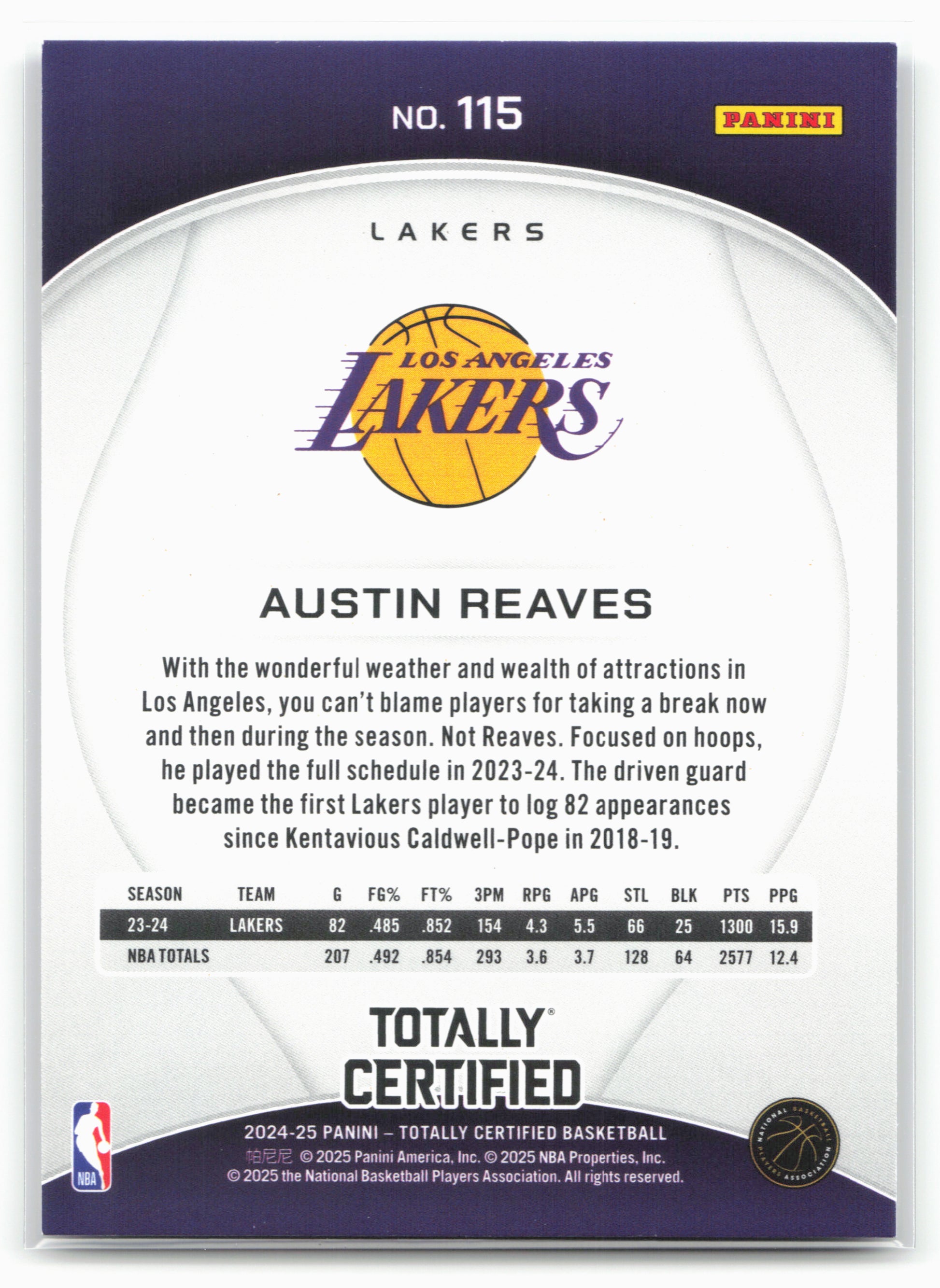 2024-25 Panini Totally Certified #115 Austin Reaves NM