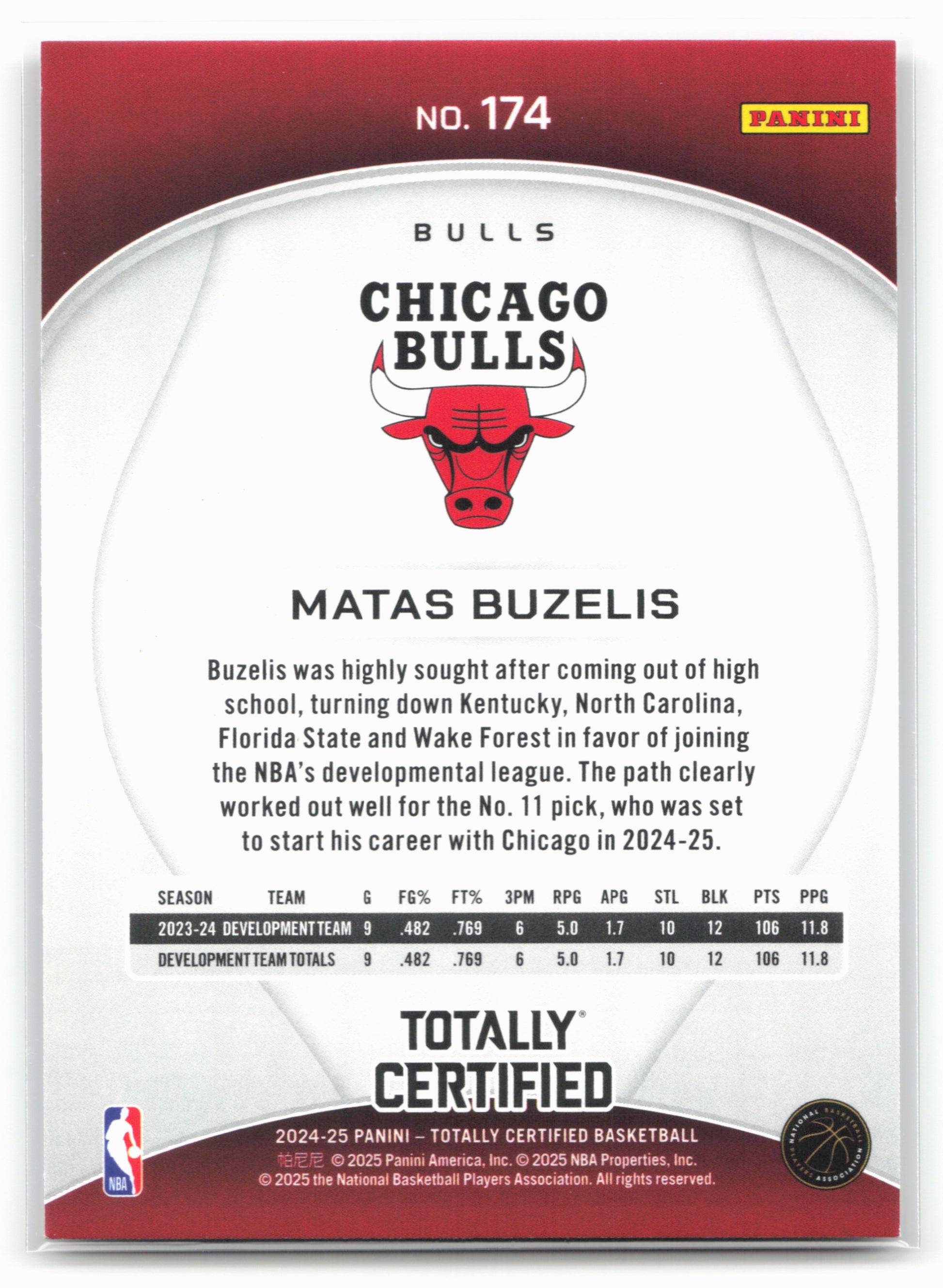 2024-25 Panini Totally Certified #174 Matas Buzelis NM