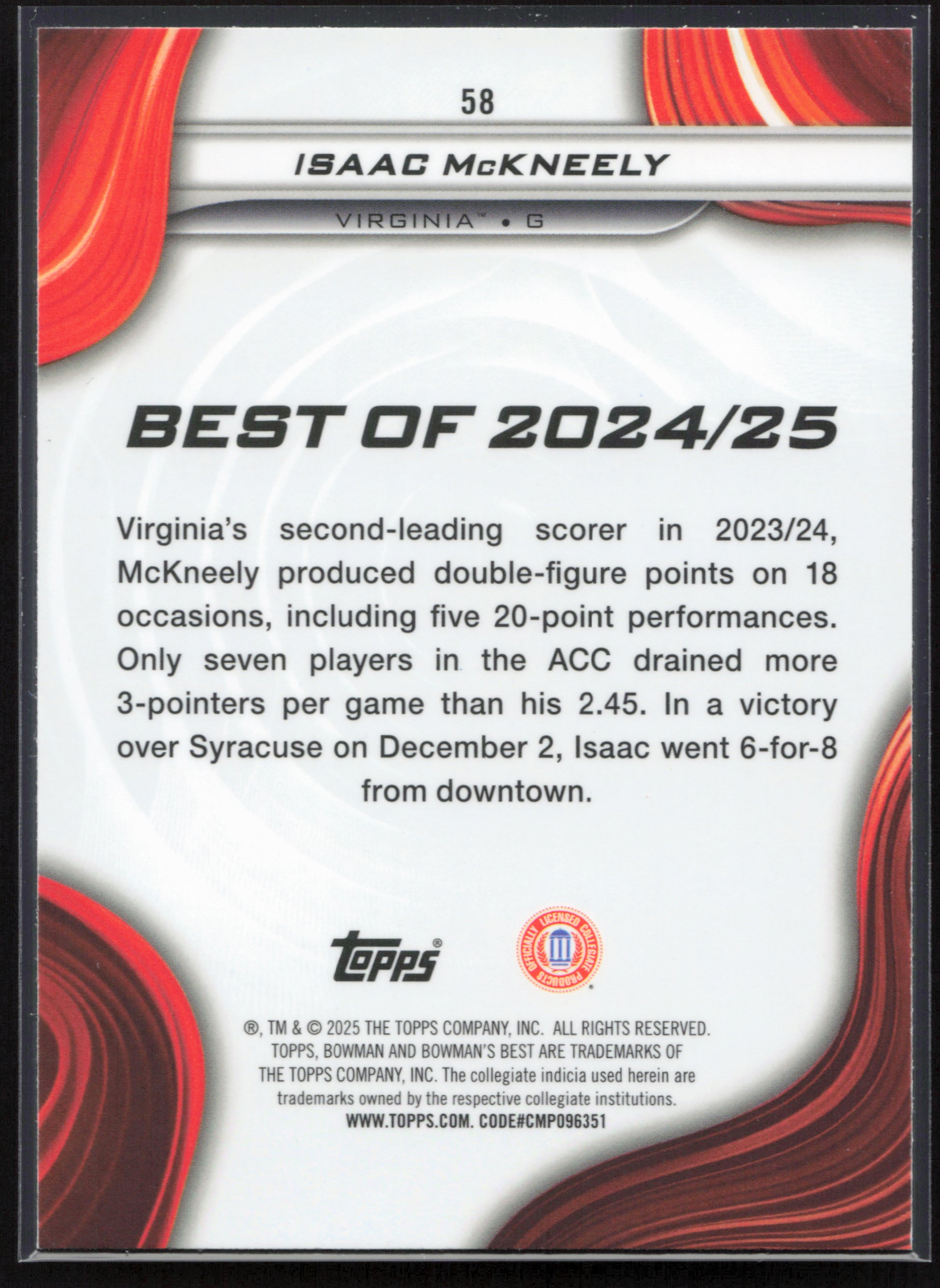 2024-25 Bowman's Best University #58 Isaac McKneely Shimmer Refractors