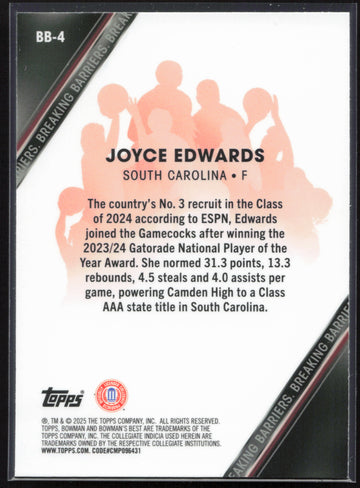
2024-25 Bowman's Best University #BB-4 Joyce Edwards Breaking Barriers