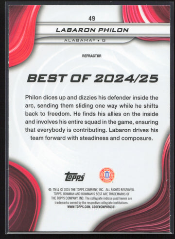 
2024-25 Bowman's Best University #49 Labaron Philon Refractors