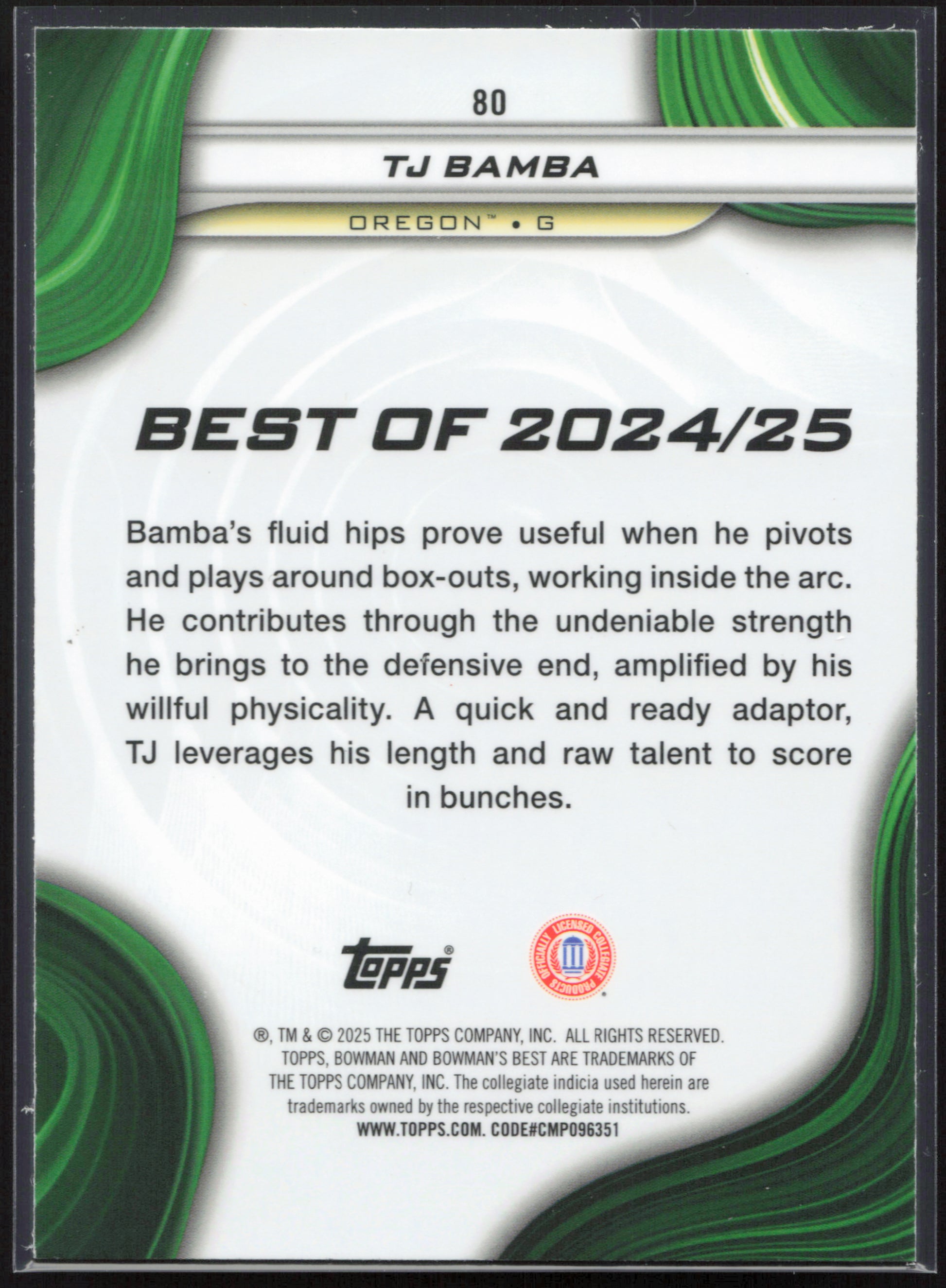 2024-25 Bowman's Best University #80 TJ Bamba