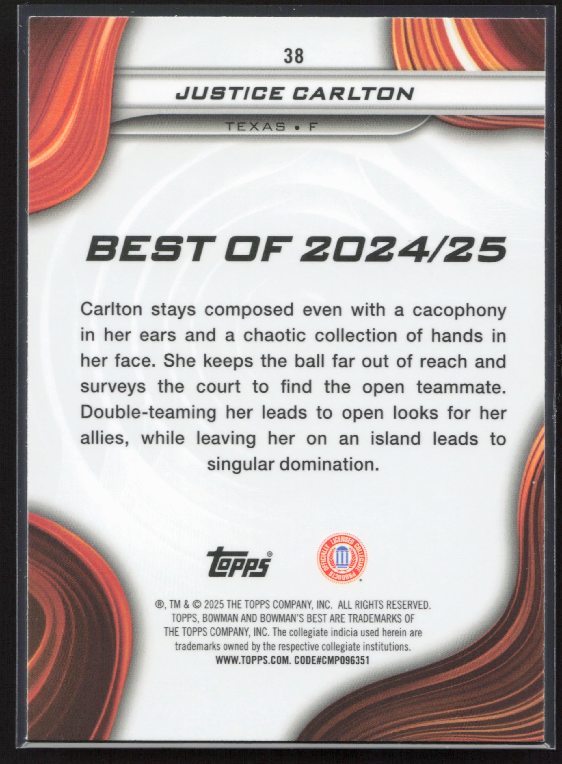 2024-25 Bowman's Best University #38 Justice Carlton