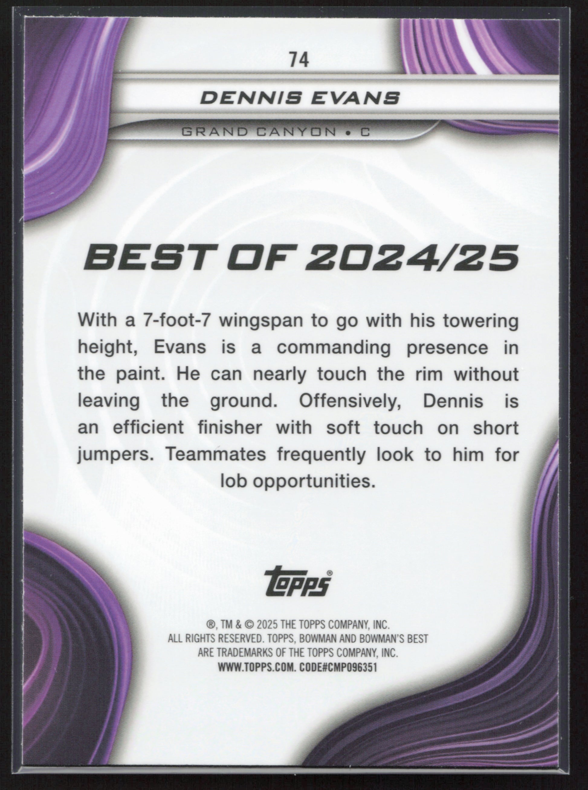 2024-25 Bowman's Best University #74 Dennis Evans