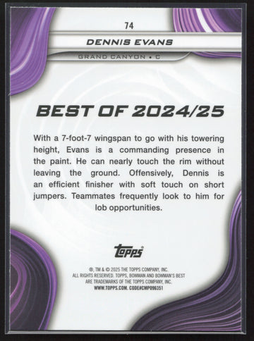 
2024-25 Bowman's Best University #74 Dennis Evans