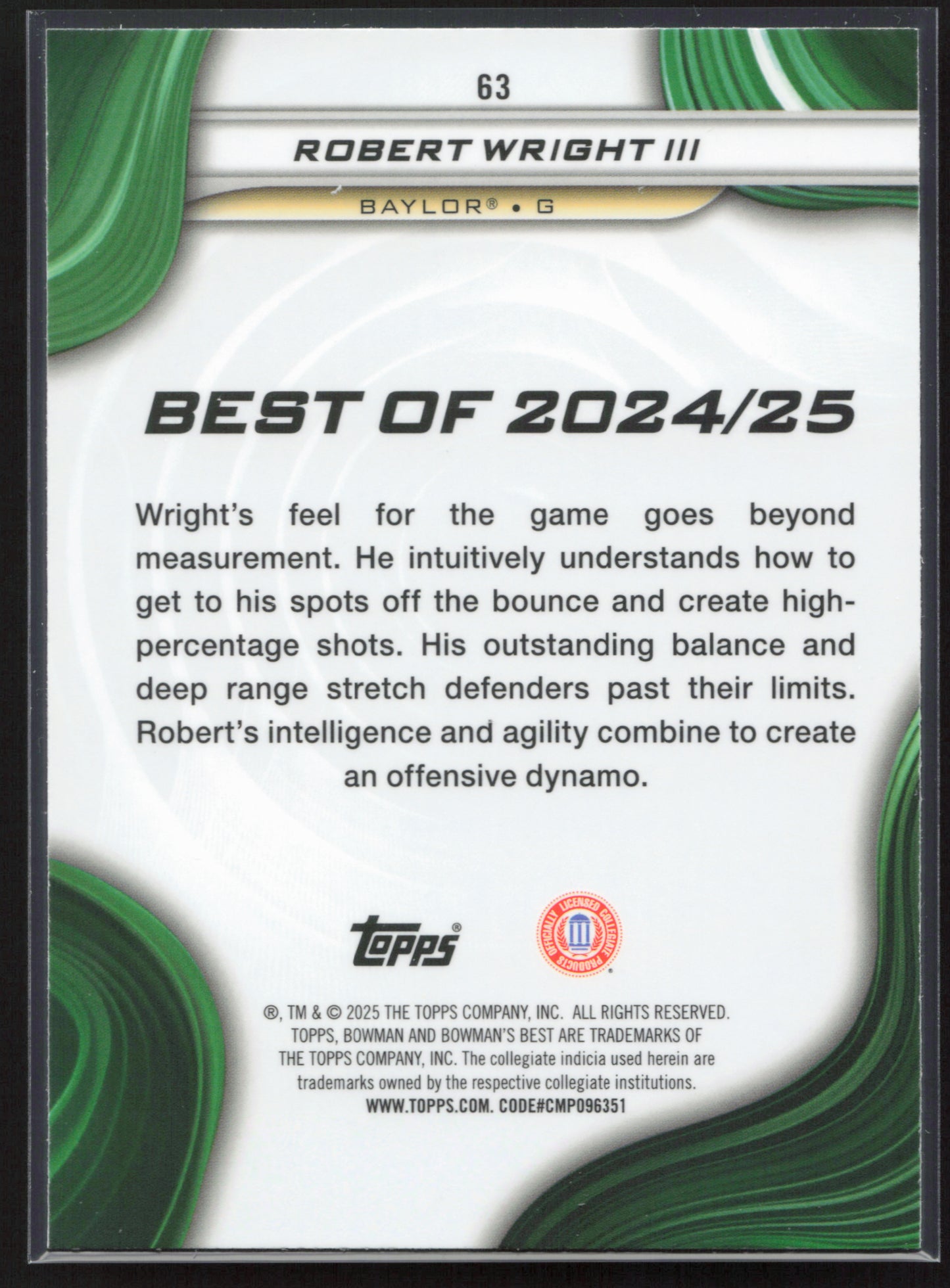 2024-25 Bowman's Best University #63 Robert Wright III