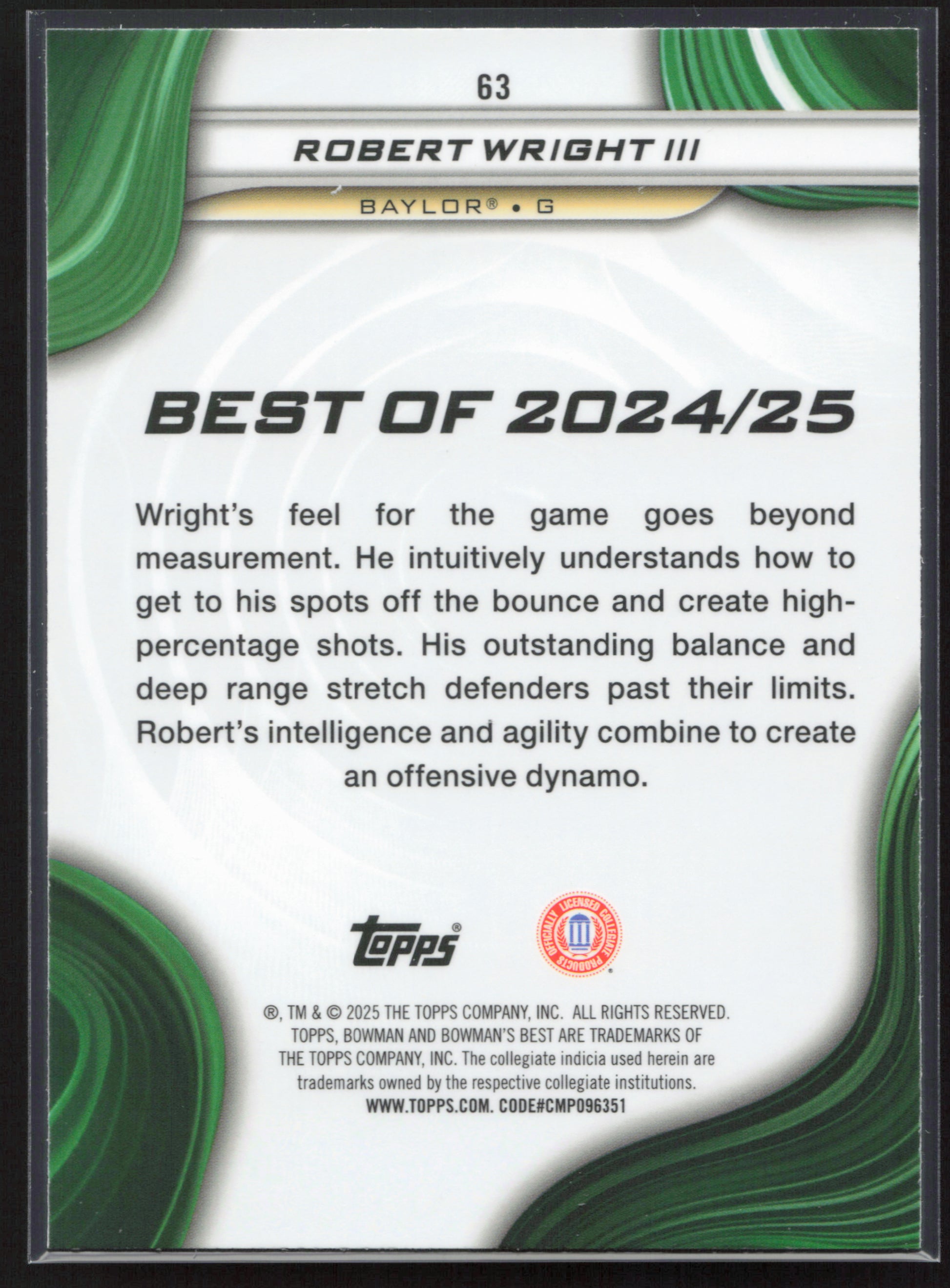 2024-25 Bowman's Best University #63 Robert Wright III