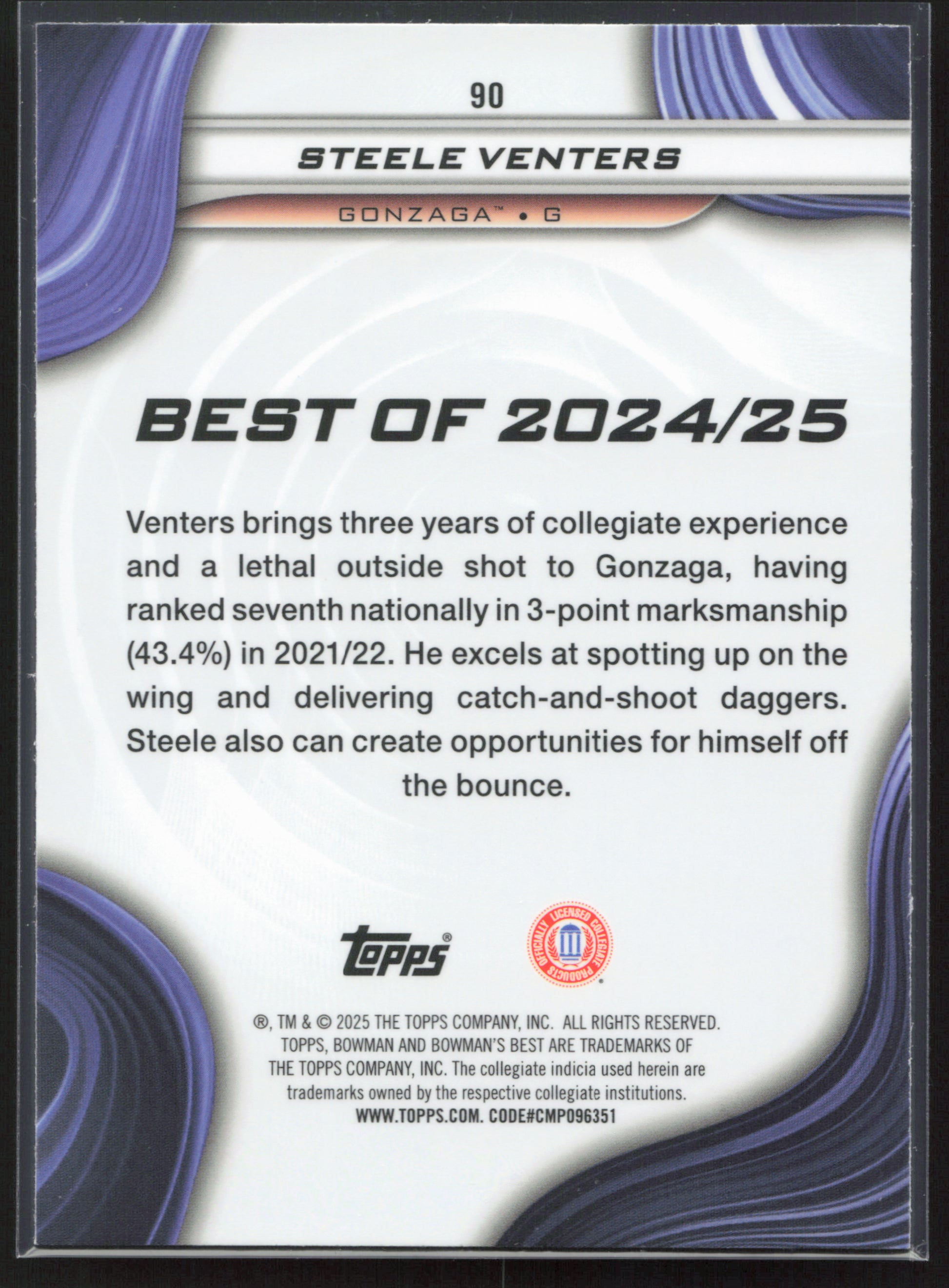 2024-25 Bowman's Best University #90 Steele Venters