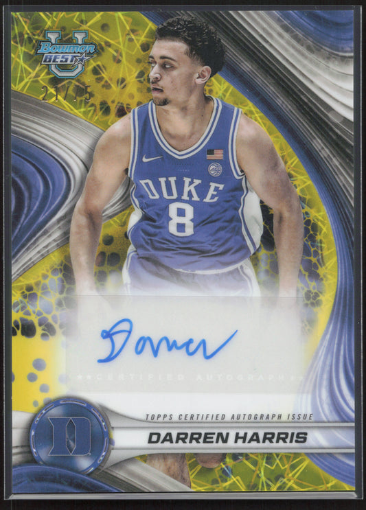 2024-25 Bowman's Best #B24-DH Darren Harris Best of 2024 Autographs Yellow Lazer