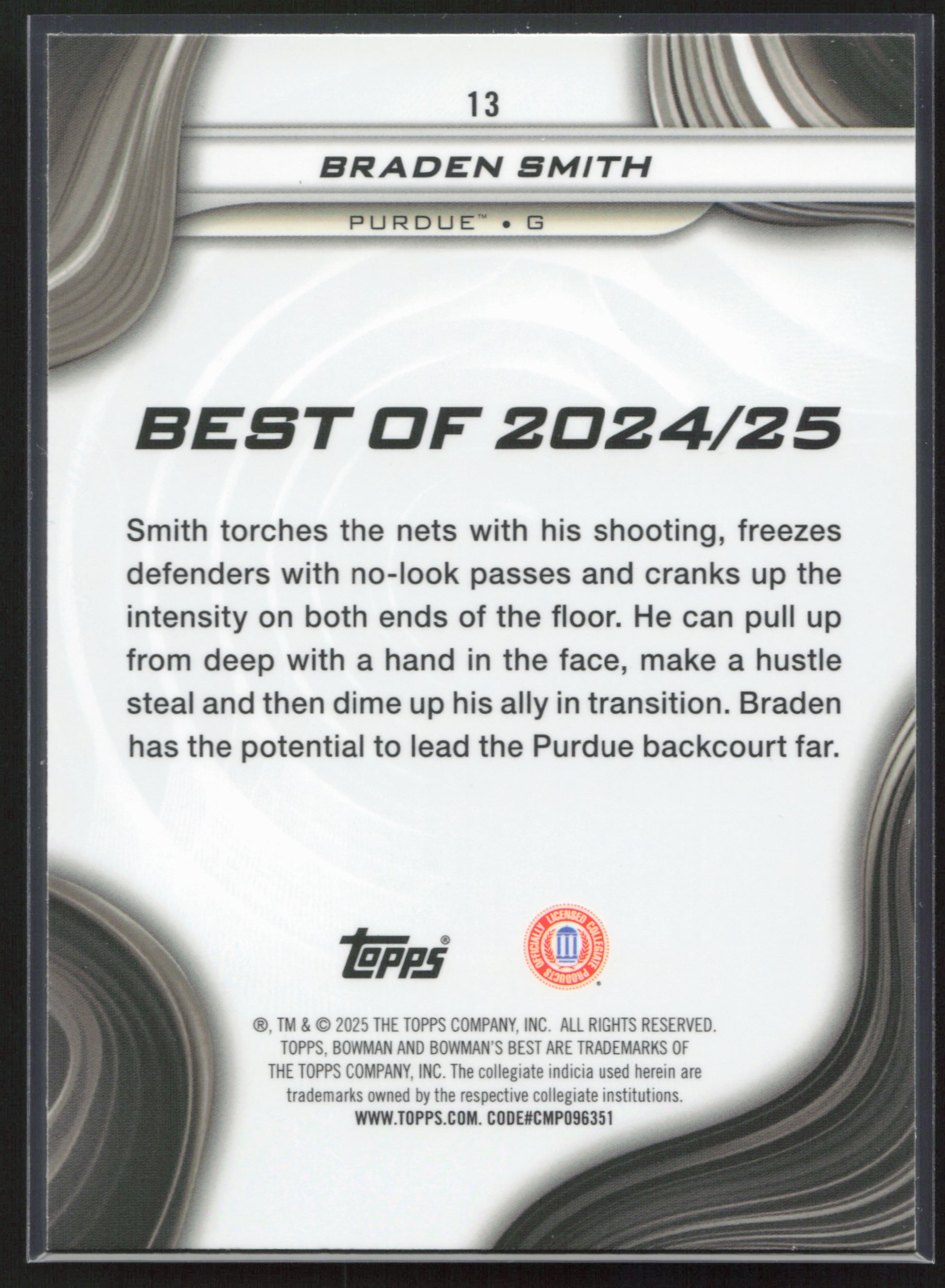 2024-25 Bowman's Best University #13 Braden Smith Green Diamond Refractors #/99