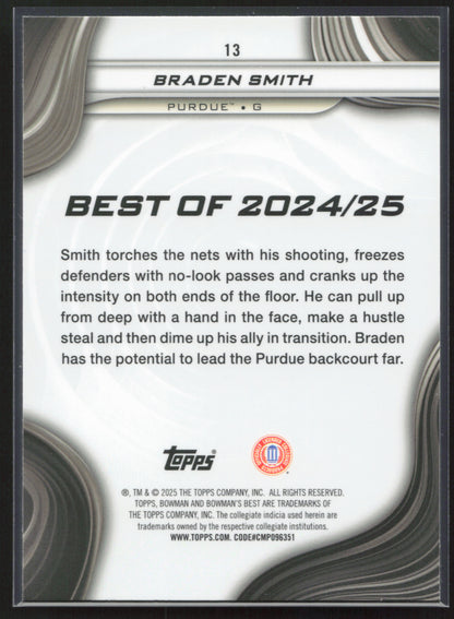 2024-25 Bowman's Best University #13 Braden Smith Green Diamond Refractors #/99