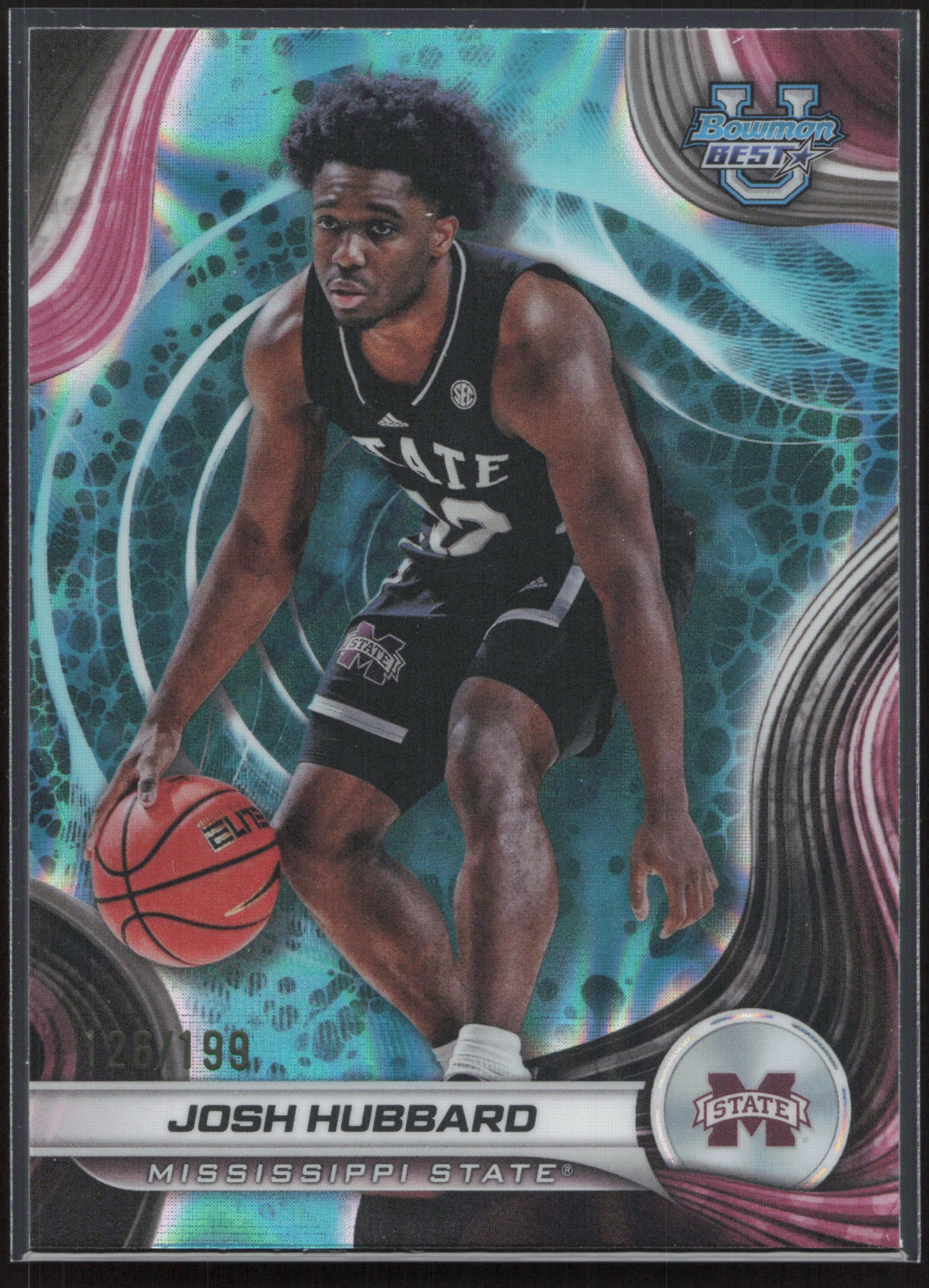 2024-25 Bowman's Best University #35 Josh Hubbard Aqua Lava Refractors #/199