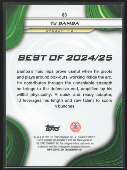 2024-25 Bowman's Best University #80 TJ Bamba Shimmer Refractors