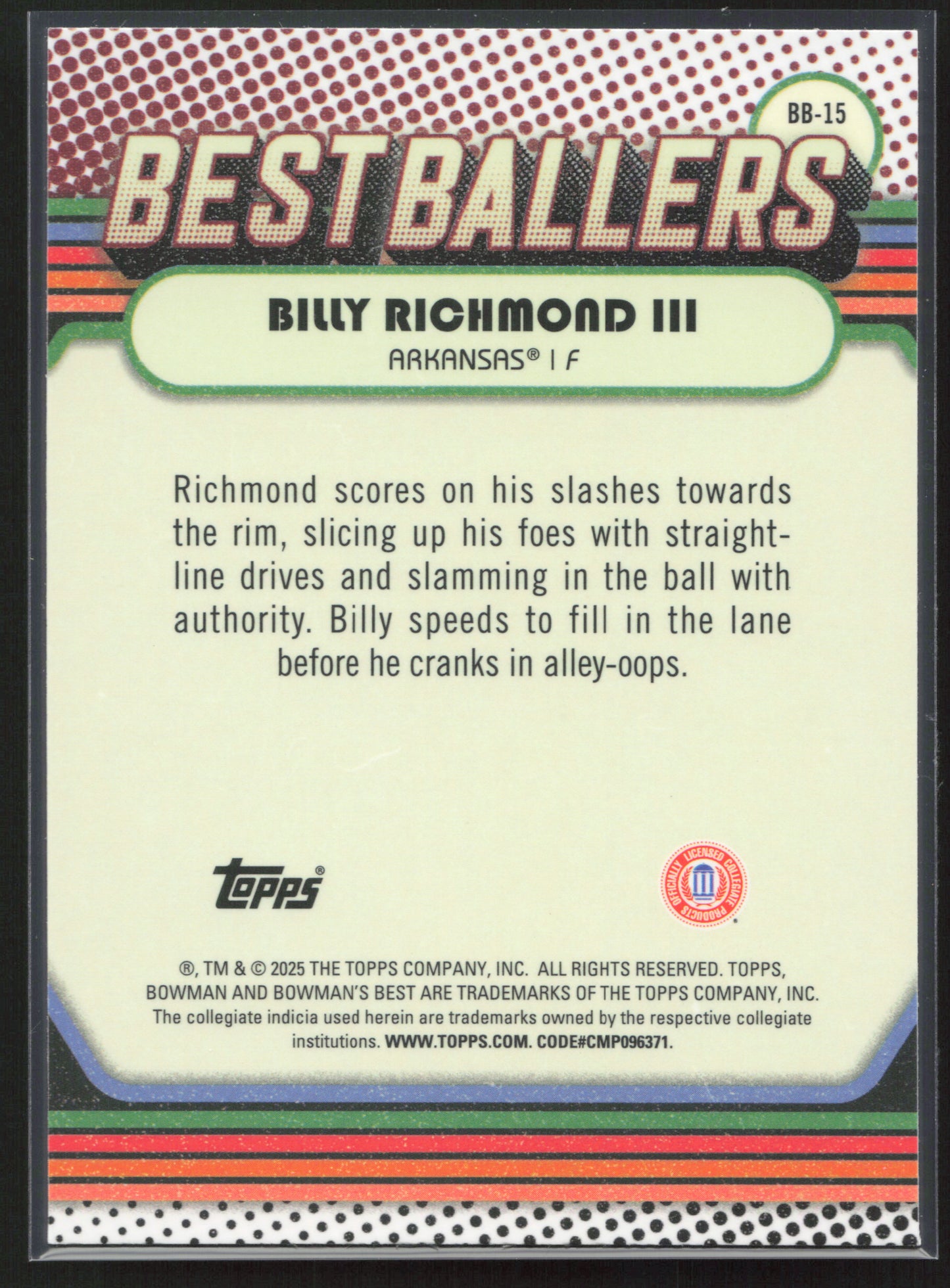 2024-25 Bowman's Best #BB-15 Billy Richmond III Best Ballers Green Mini Diamonds