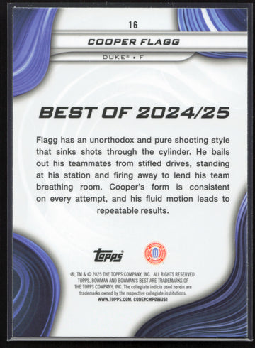 
2024-25 Bowman's Best University #16 Cooper Flagg