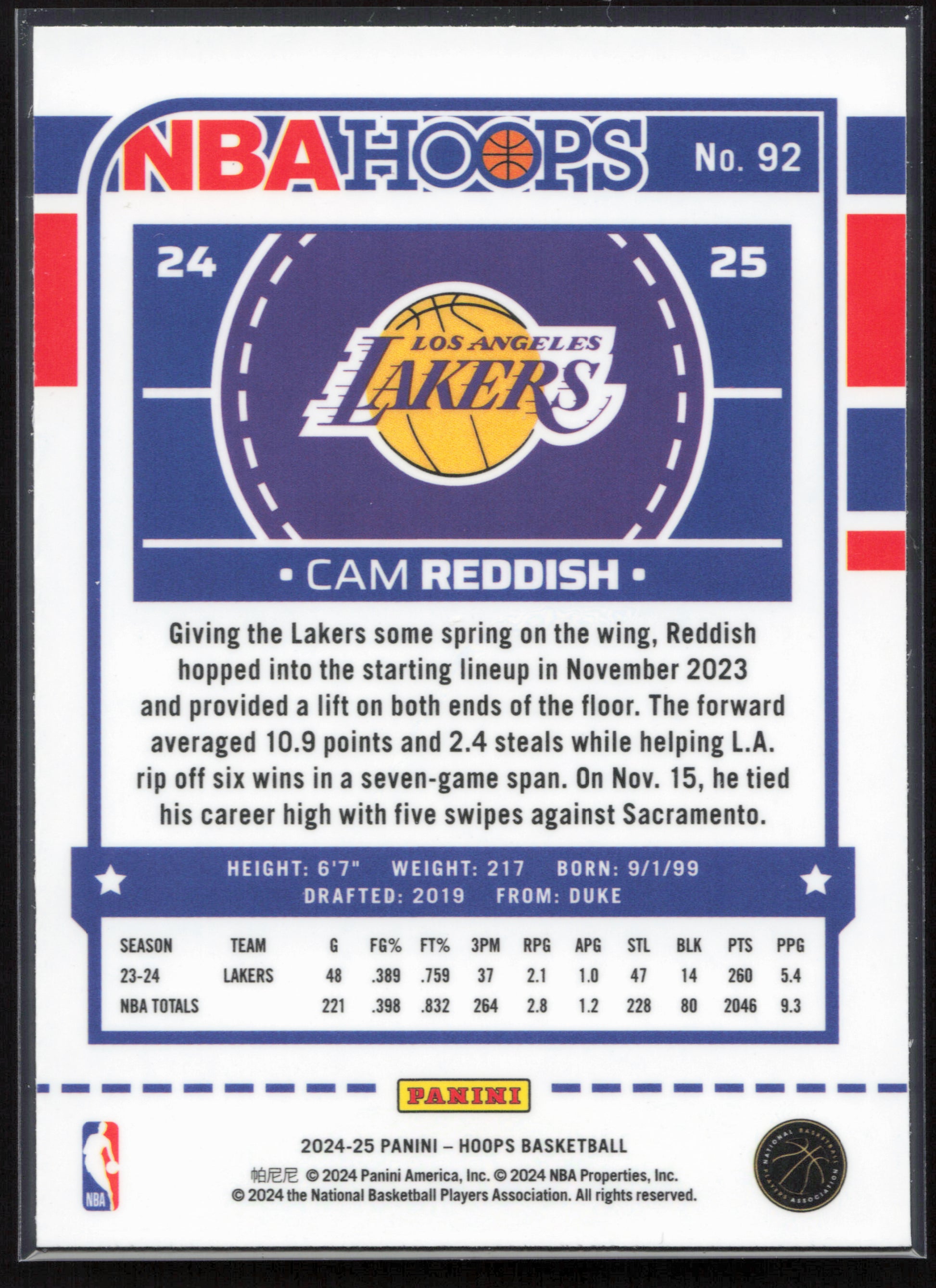 2024-25 Hoops #92 Cam Reddish Premium