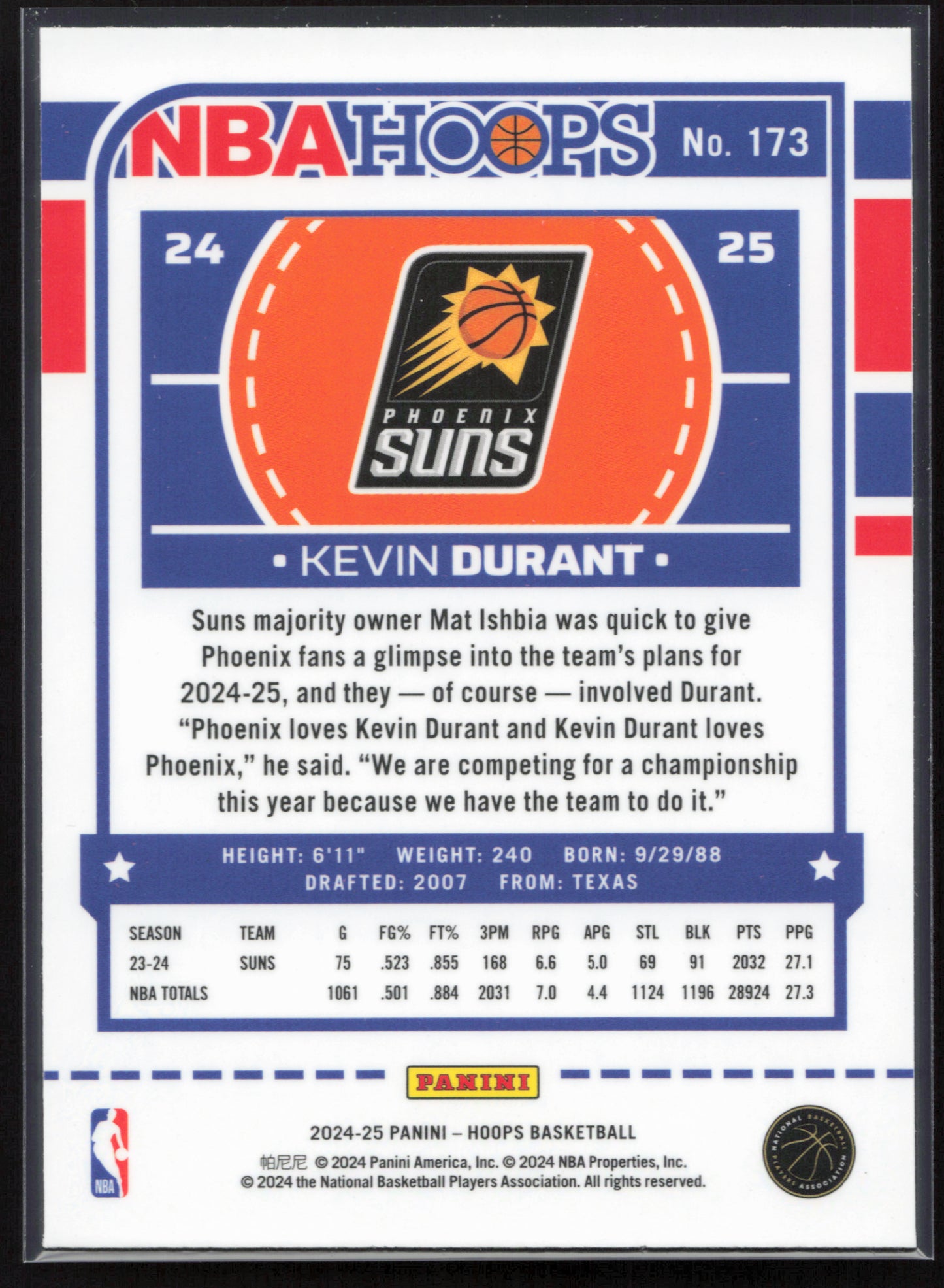 2024-25 Hoops Winter #173 Kevin Durant Prizms Premium