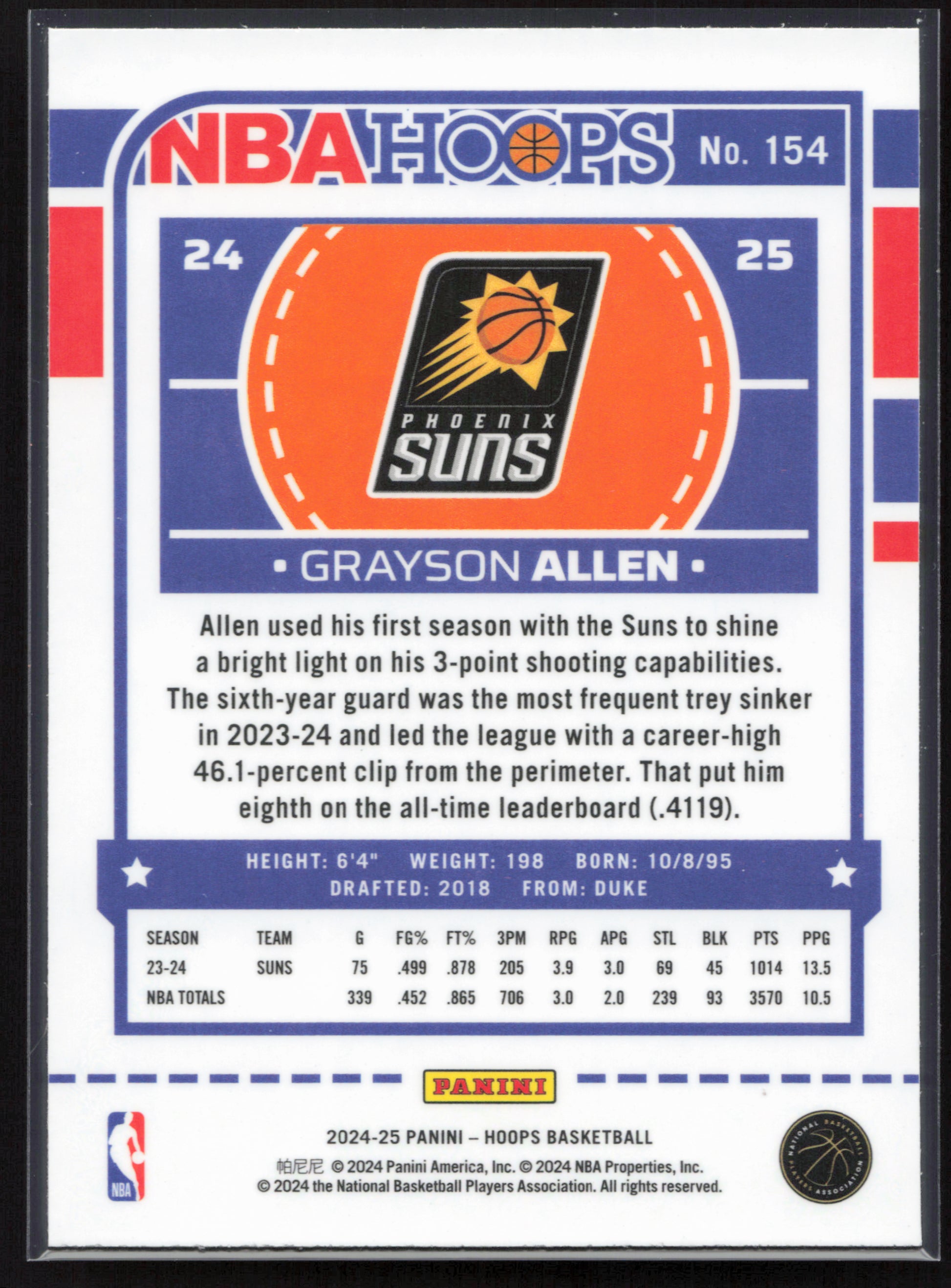2024-25 Hoops #154 Grayson Allen Premium