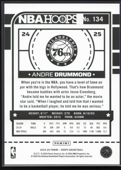 2024-25 Hoops #134 Andre Drummond Artist Proof #/25