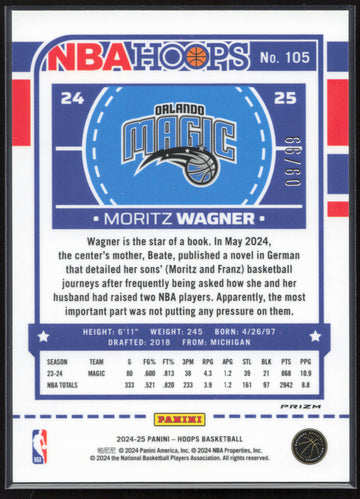 
2024-25 Hoops #105 Moritz Wagner Premium Prizms Red #/99