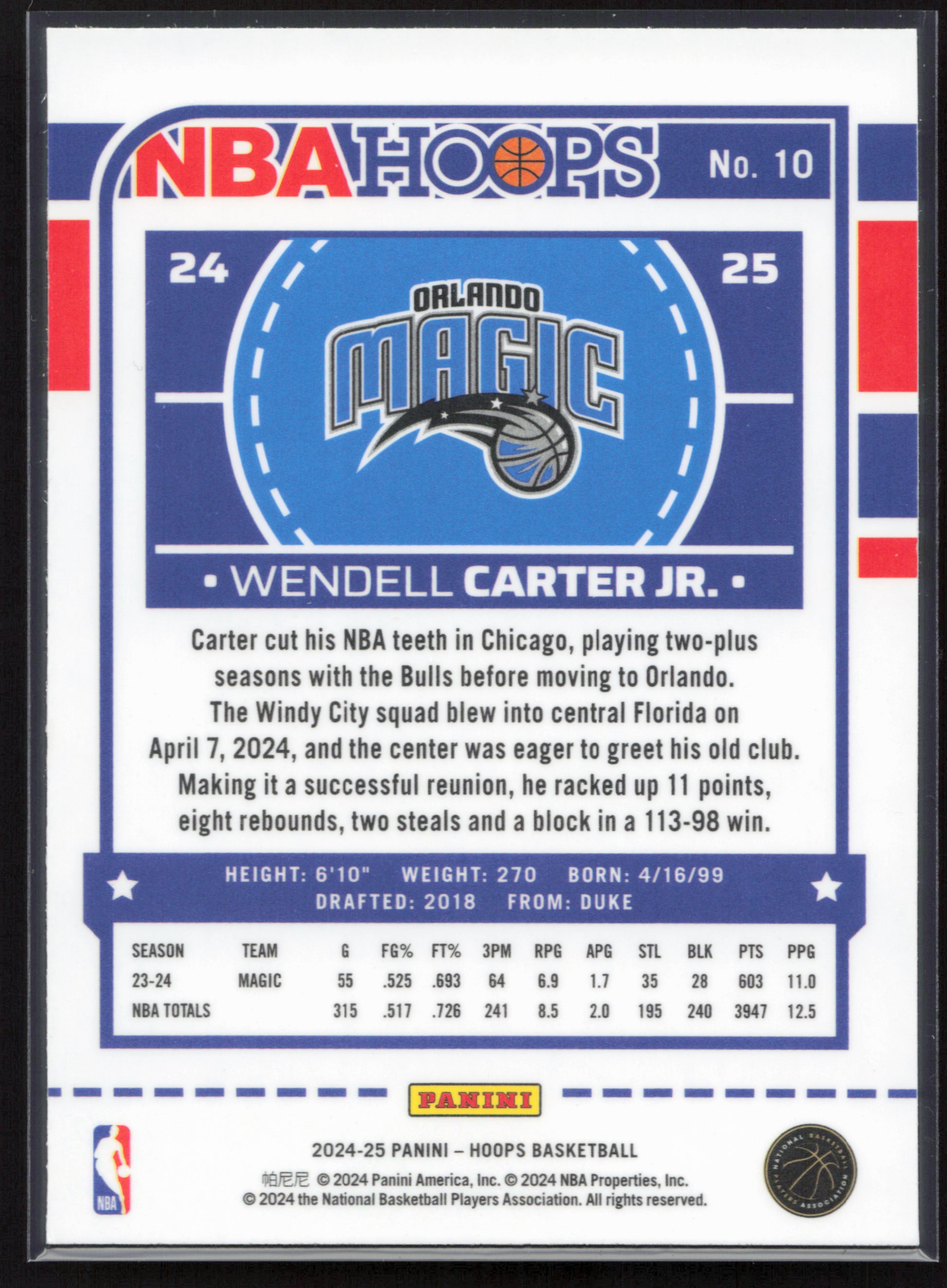 2024-25 Hoops #10 Wendell Carter Jr. Premium