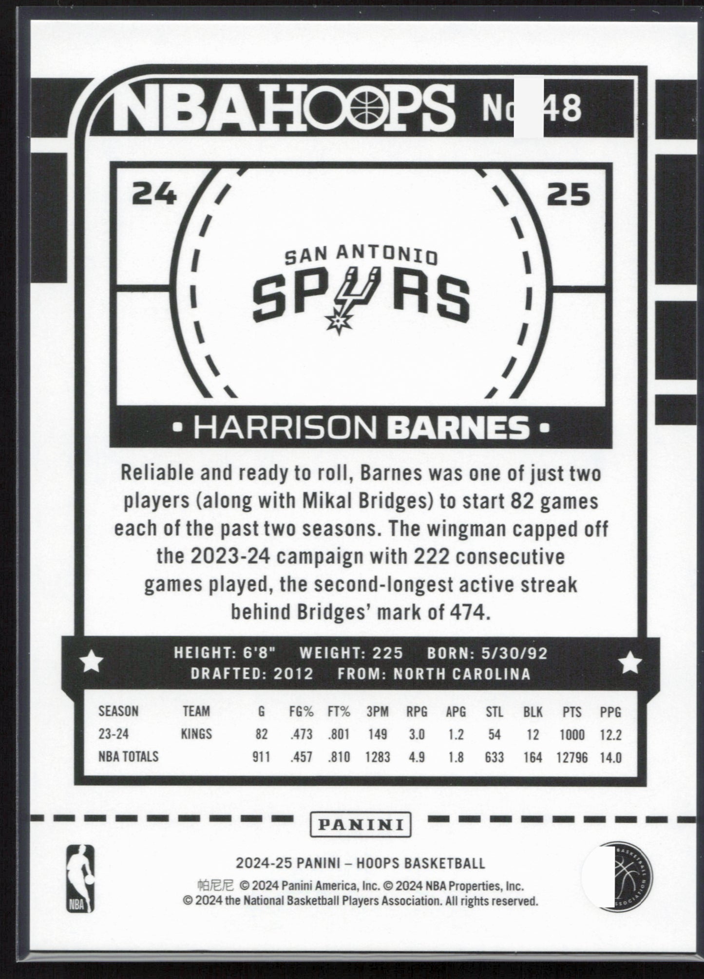 2024-25 Hoops #48 Harrison Barnes Silver #/199