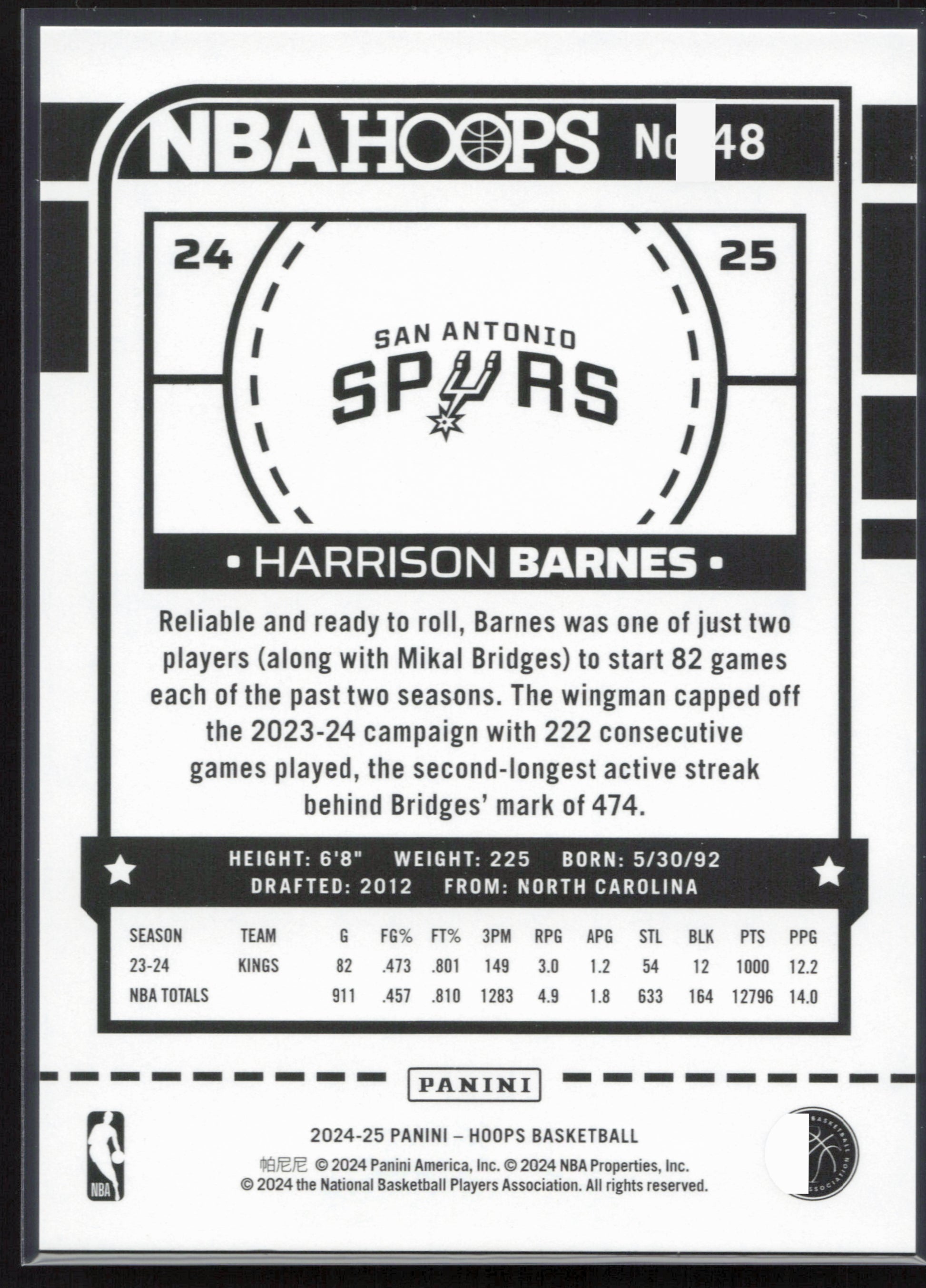 2024-25 Hoops #48 Harrison Barnes Silver #/199