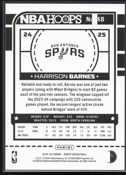 2024-25 Hoops #48 Harrison Barnes Silver #/199